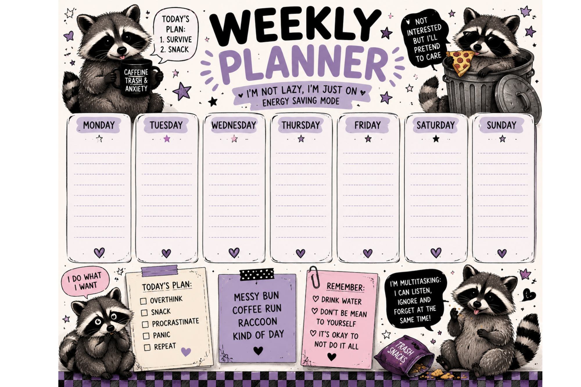 Funny racoons weekly planner