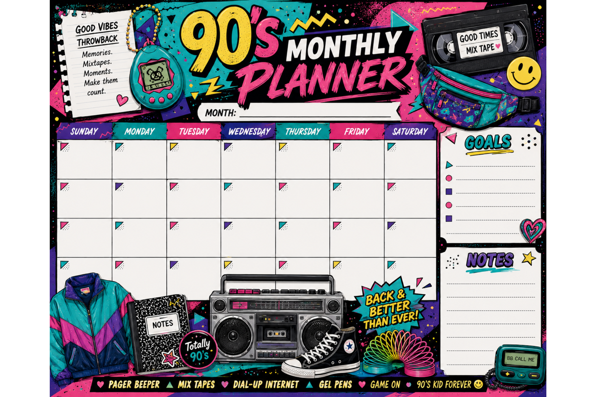 90's monthly planner