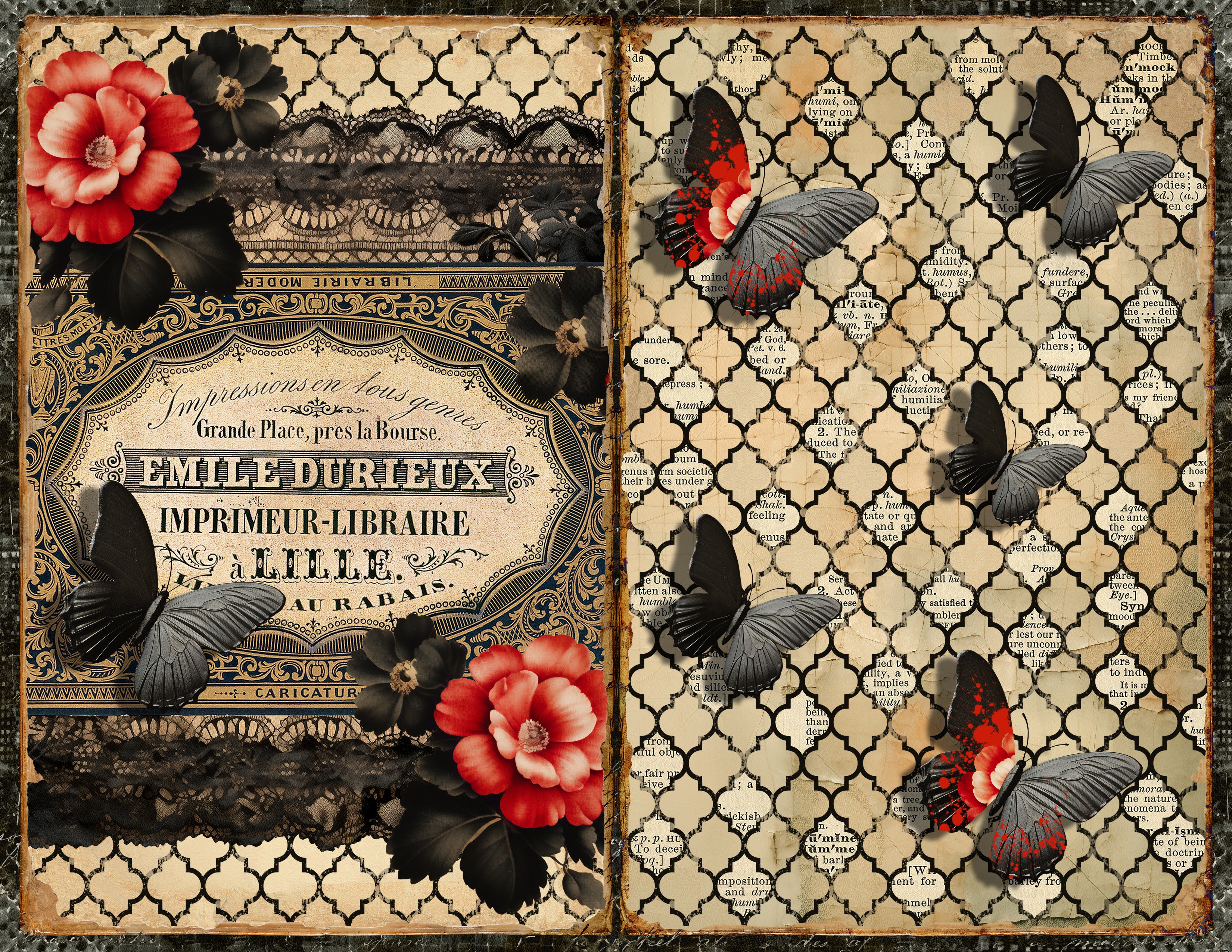 Gothic Lace with flowers papers
