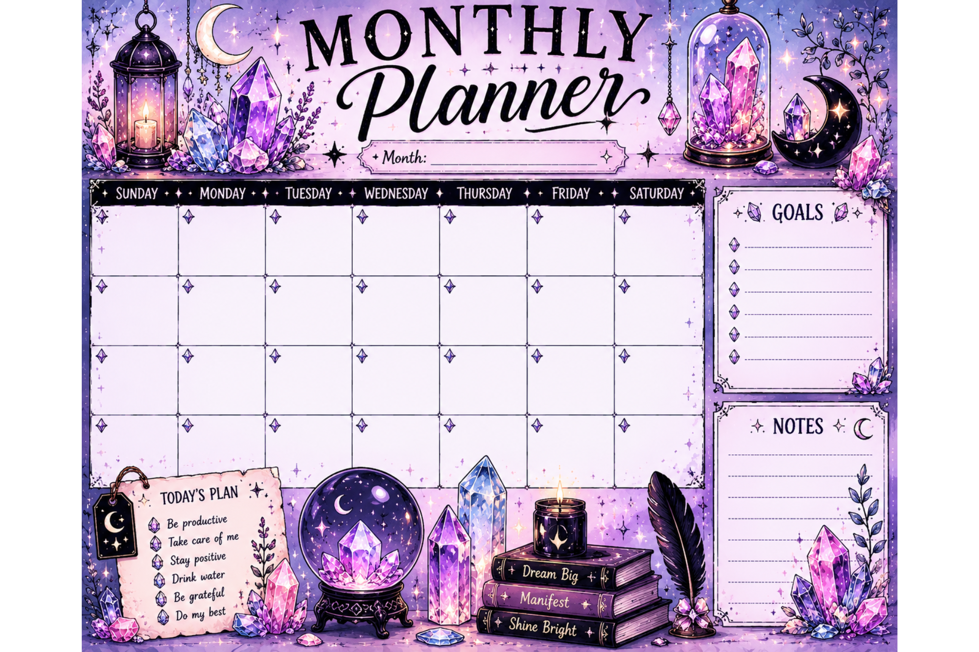 crystal purple monthly planner