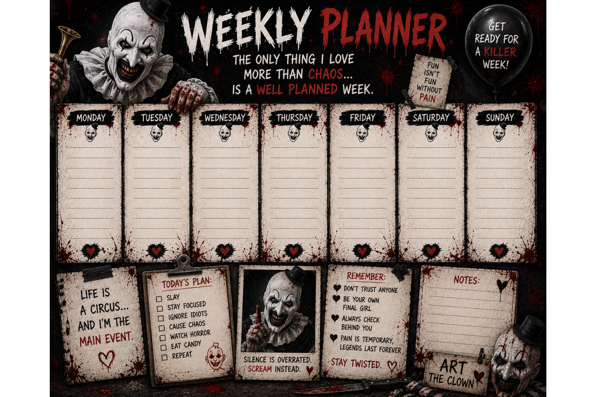 Art the clown weekly planner