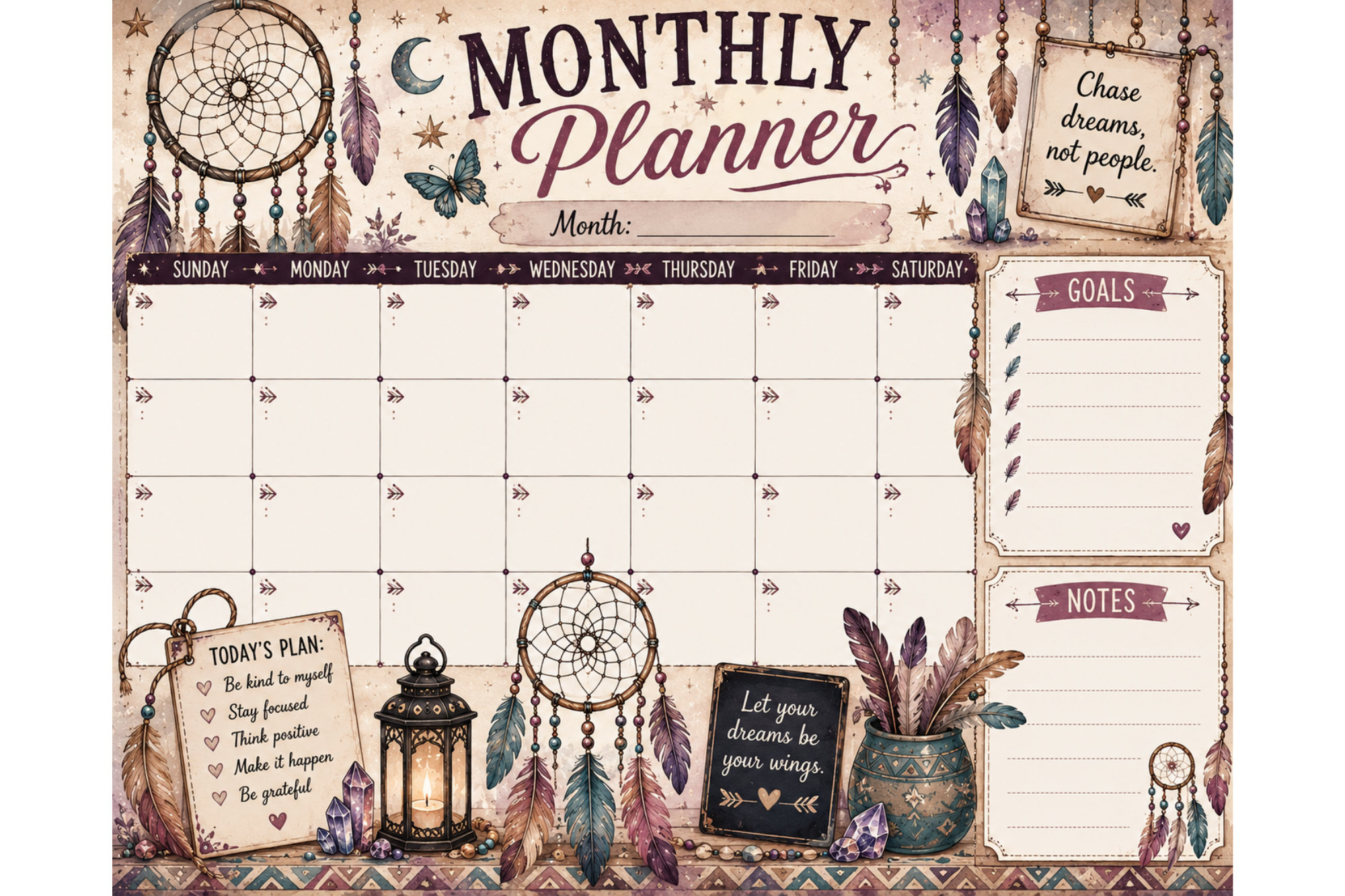 Dreamcatchers monthly planner