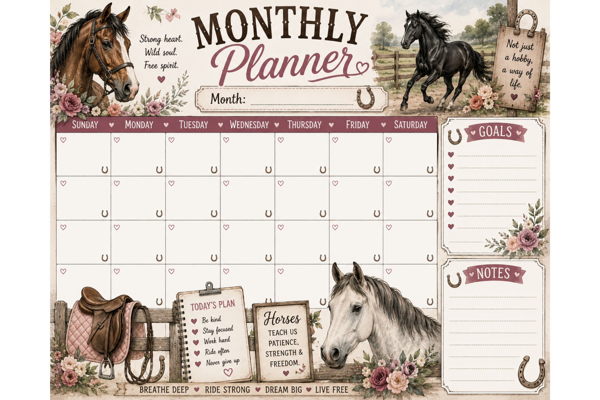 Horse monthly planner