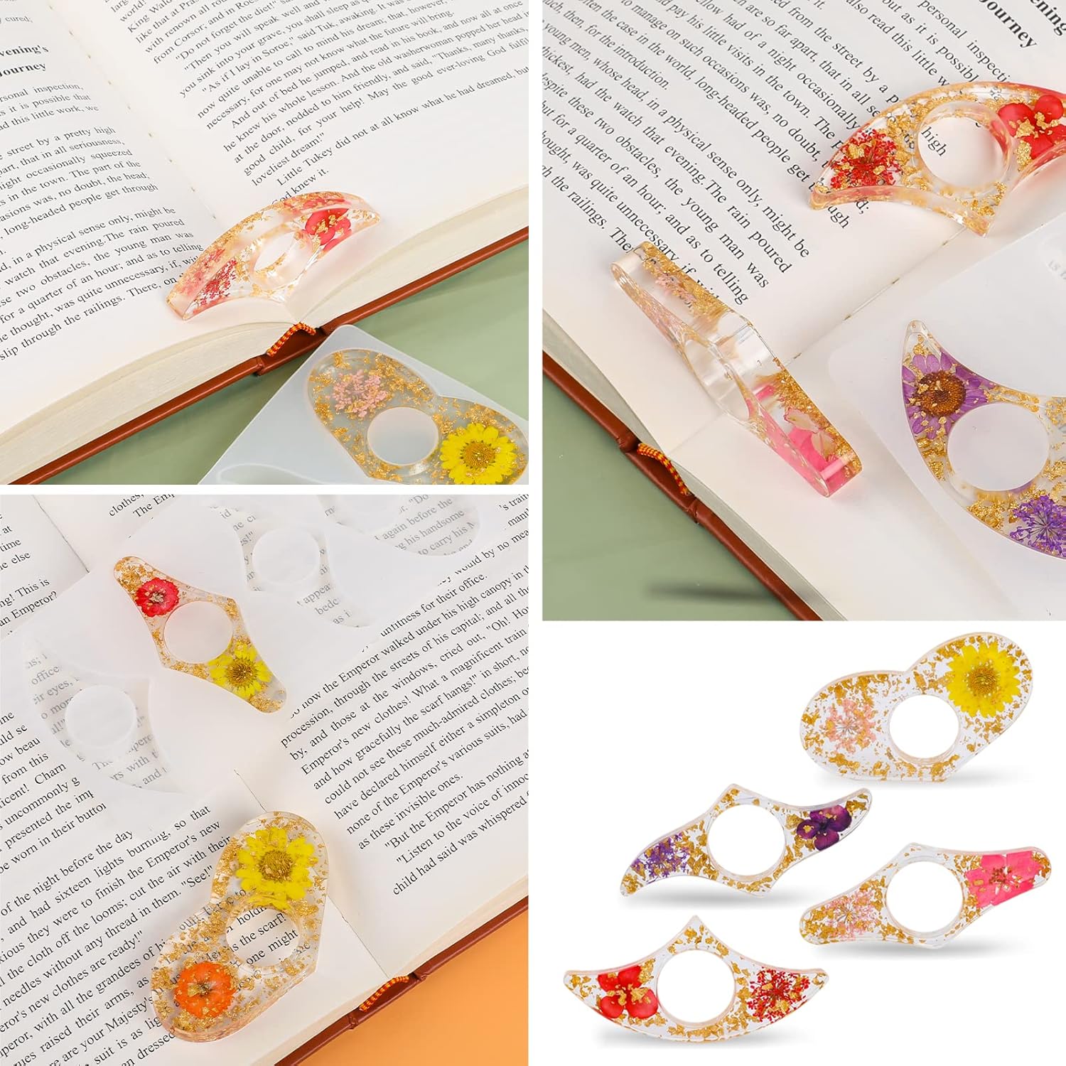 Decorative bookmarks with floral designs on an open book