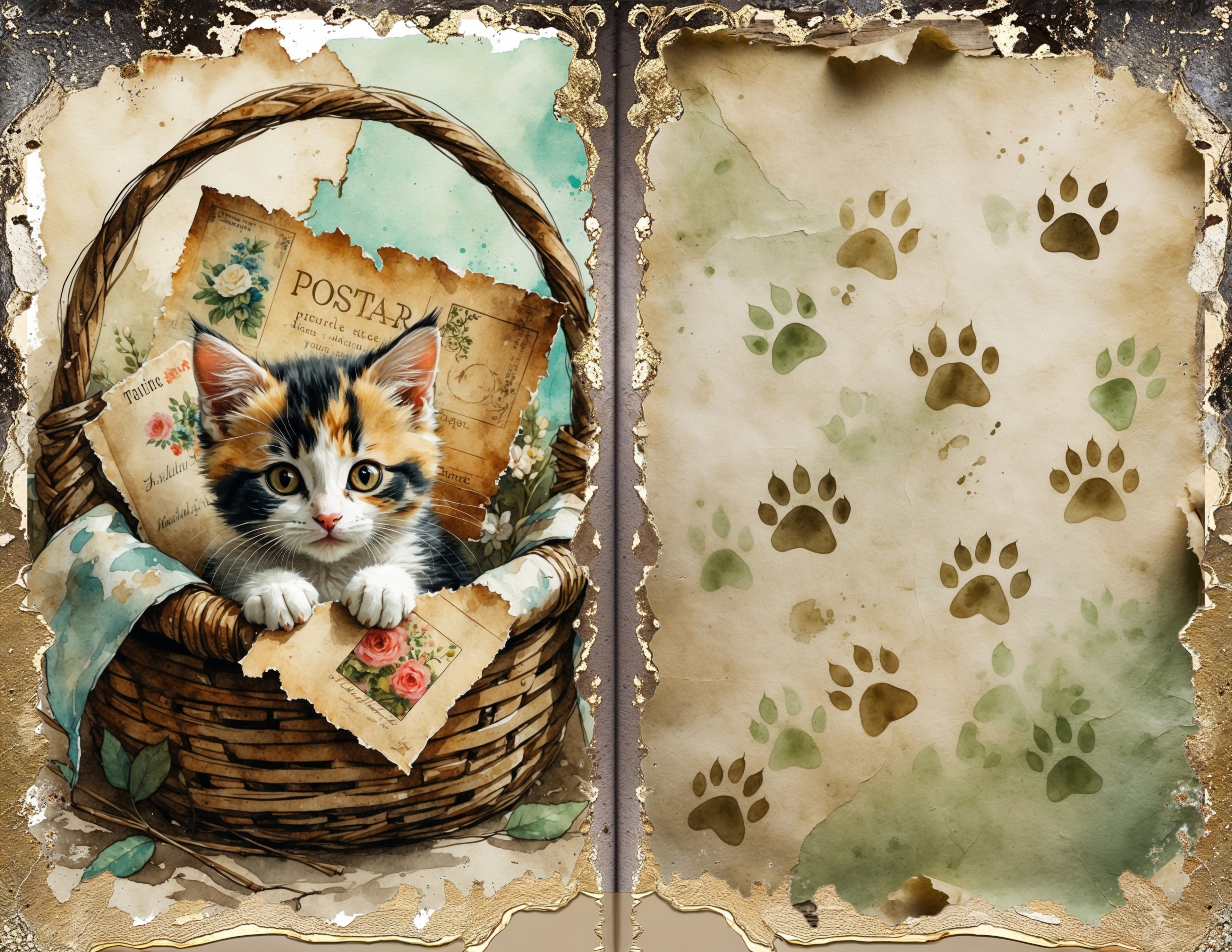 The Mischievous Cat junk journal paper