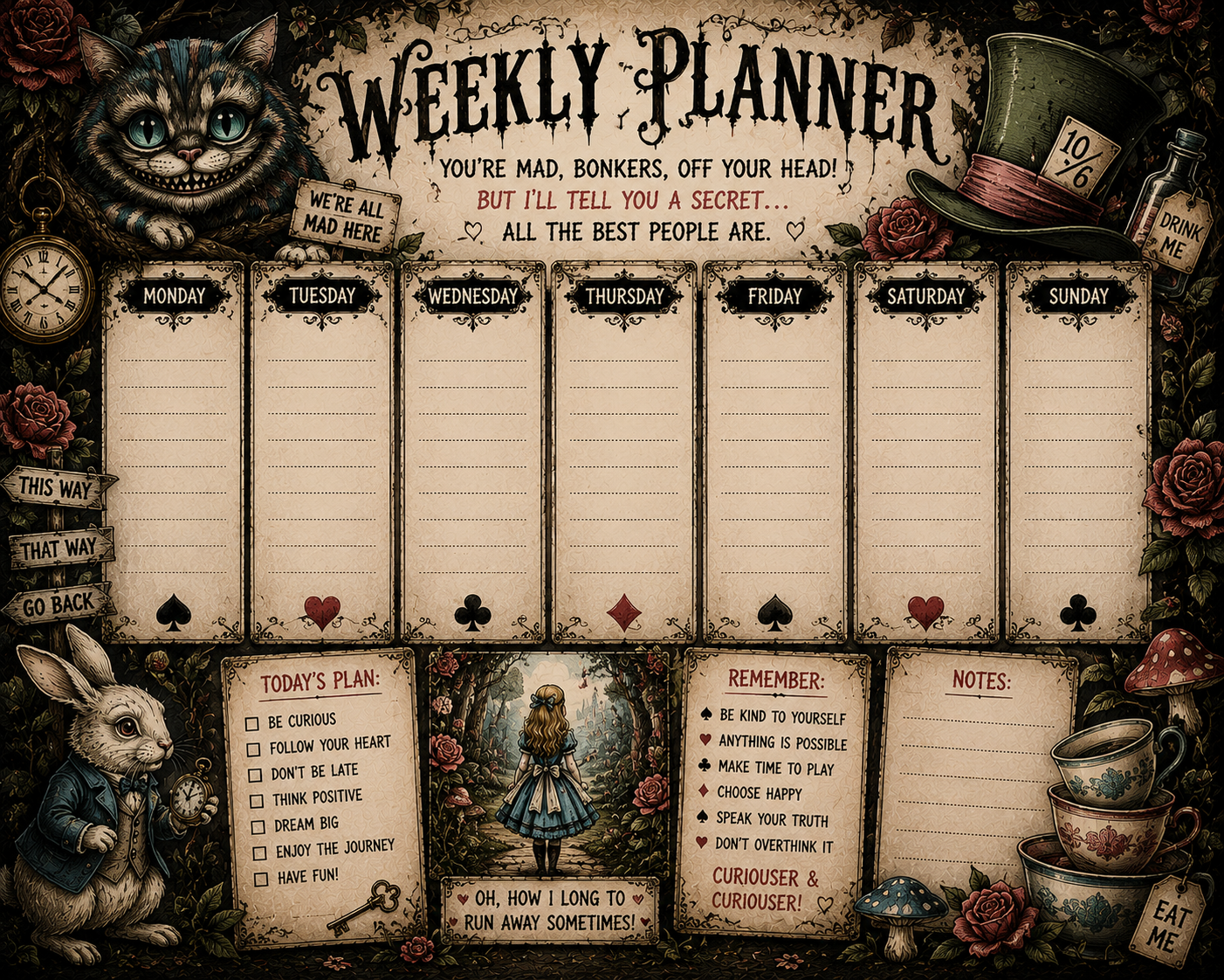 Alice in Wonderland Weekly Planner