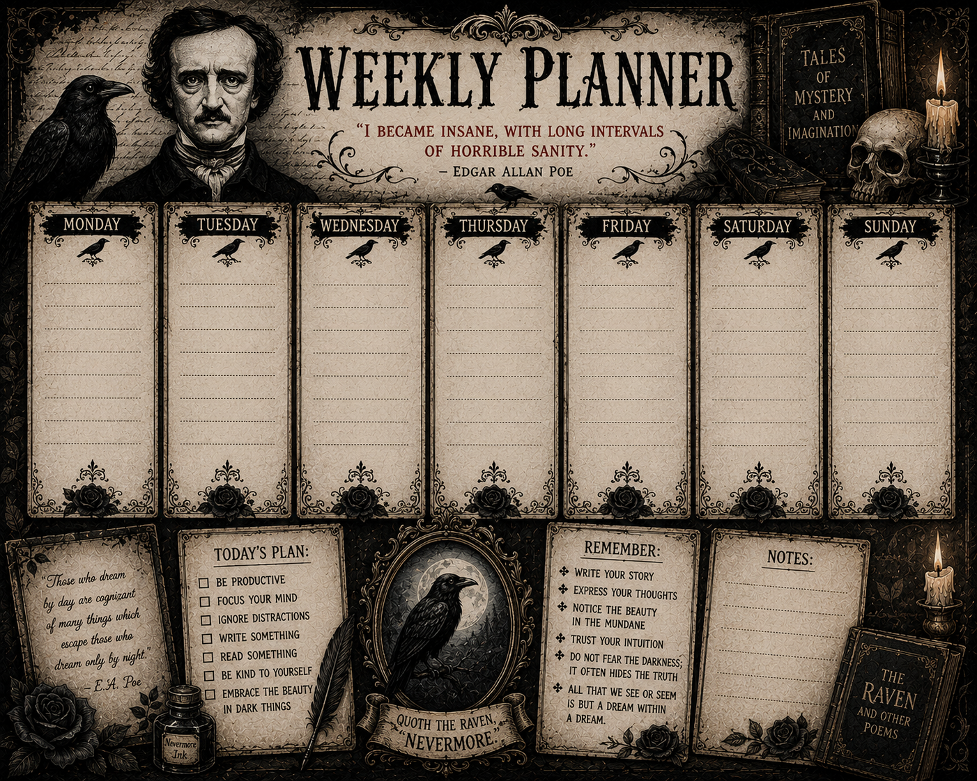Edgar Allan Poe Weekly Planner