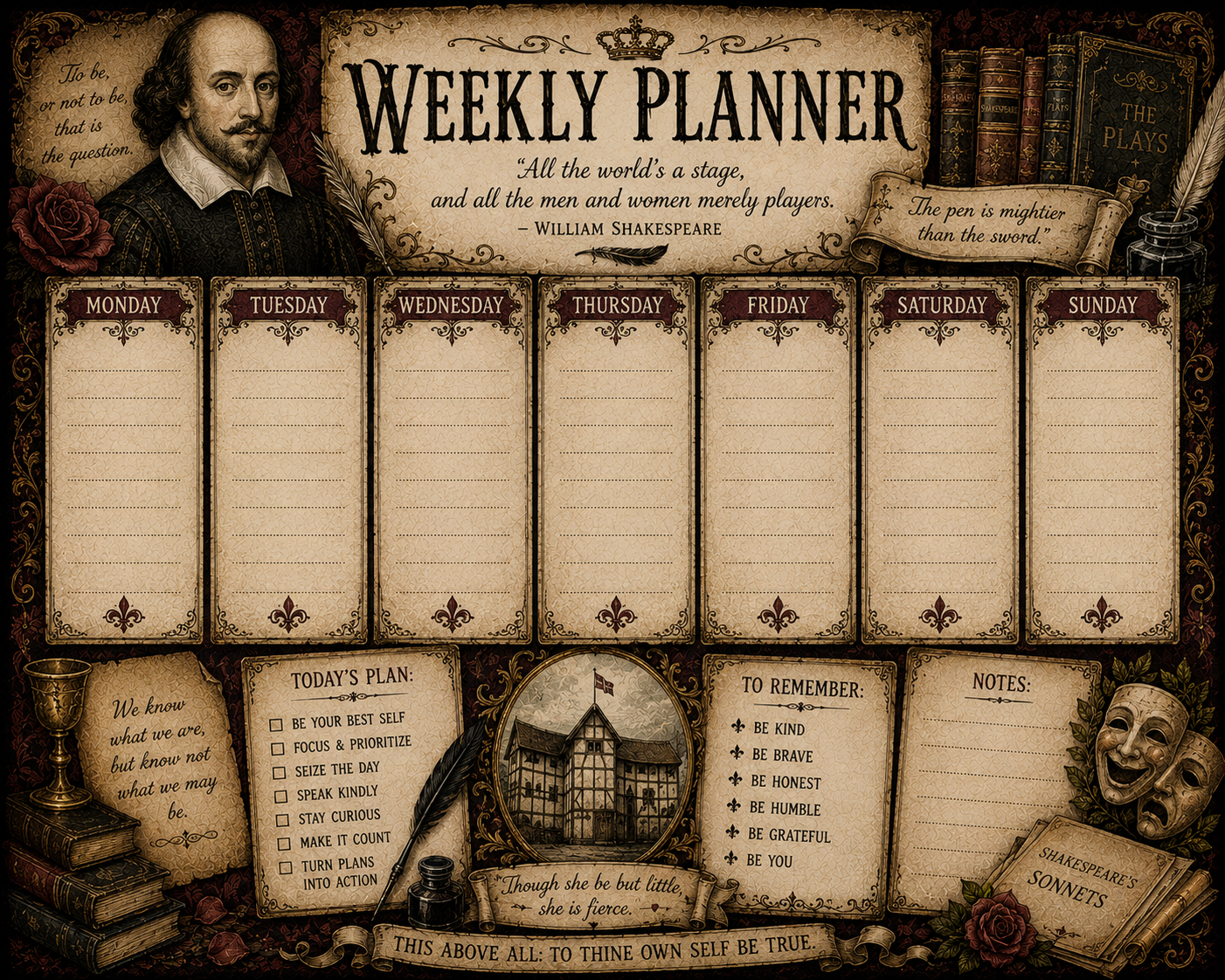 William Shakespeare weekly planner