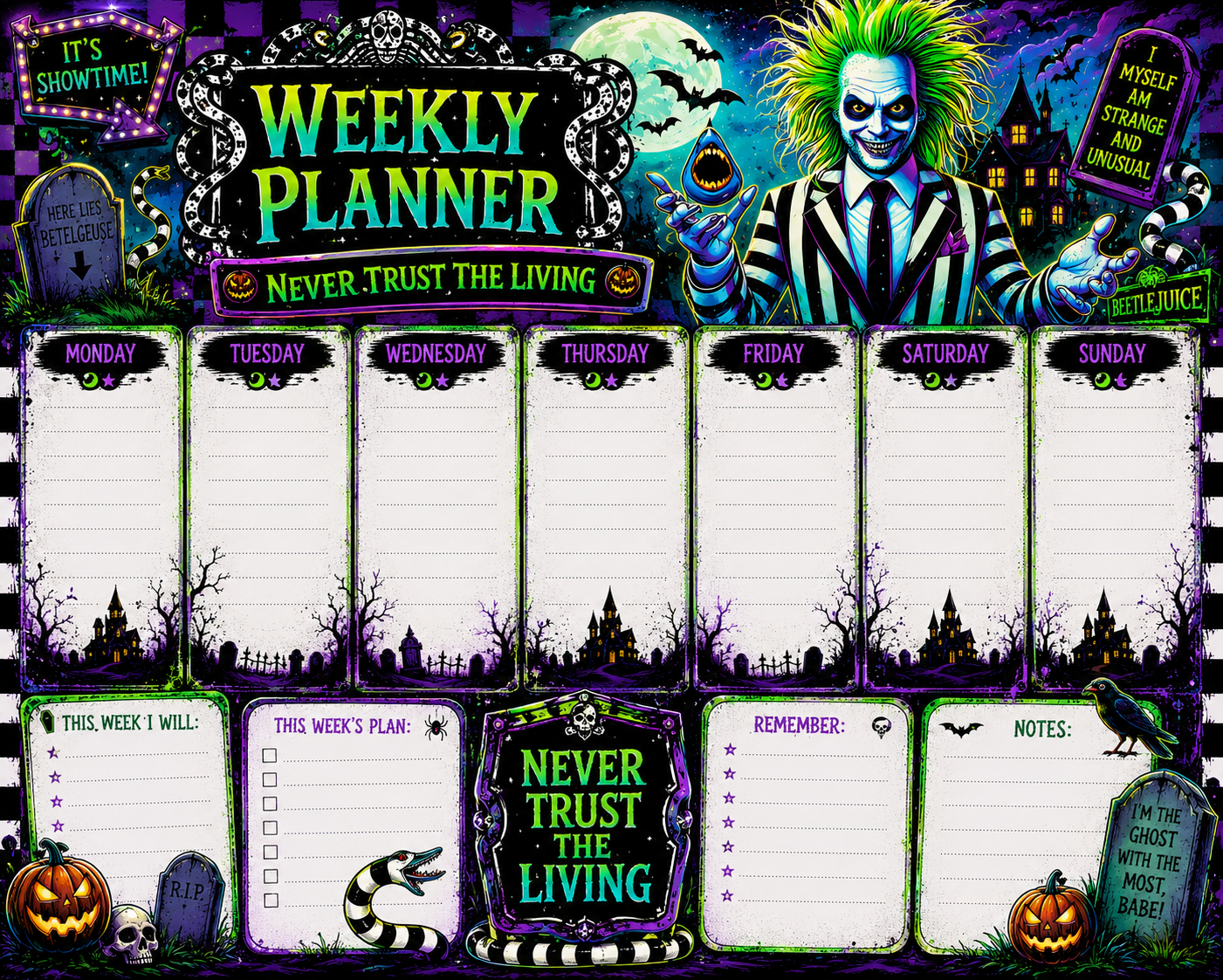 Beetlejuice weekly planner