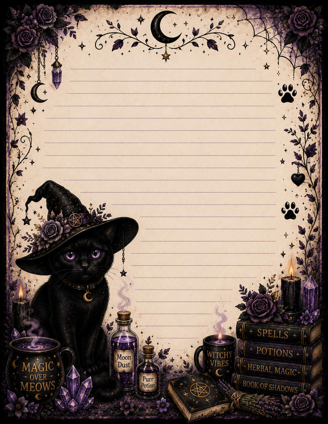 Black cat witchy notepad