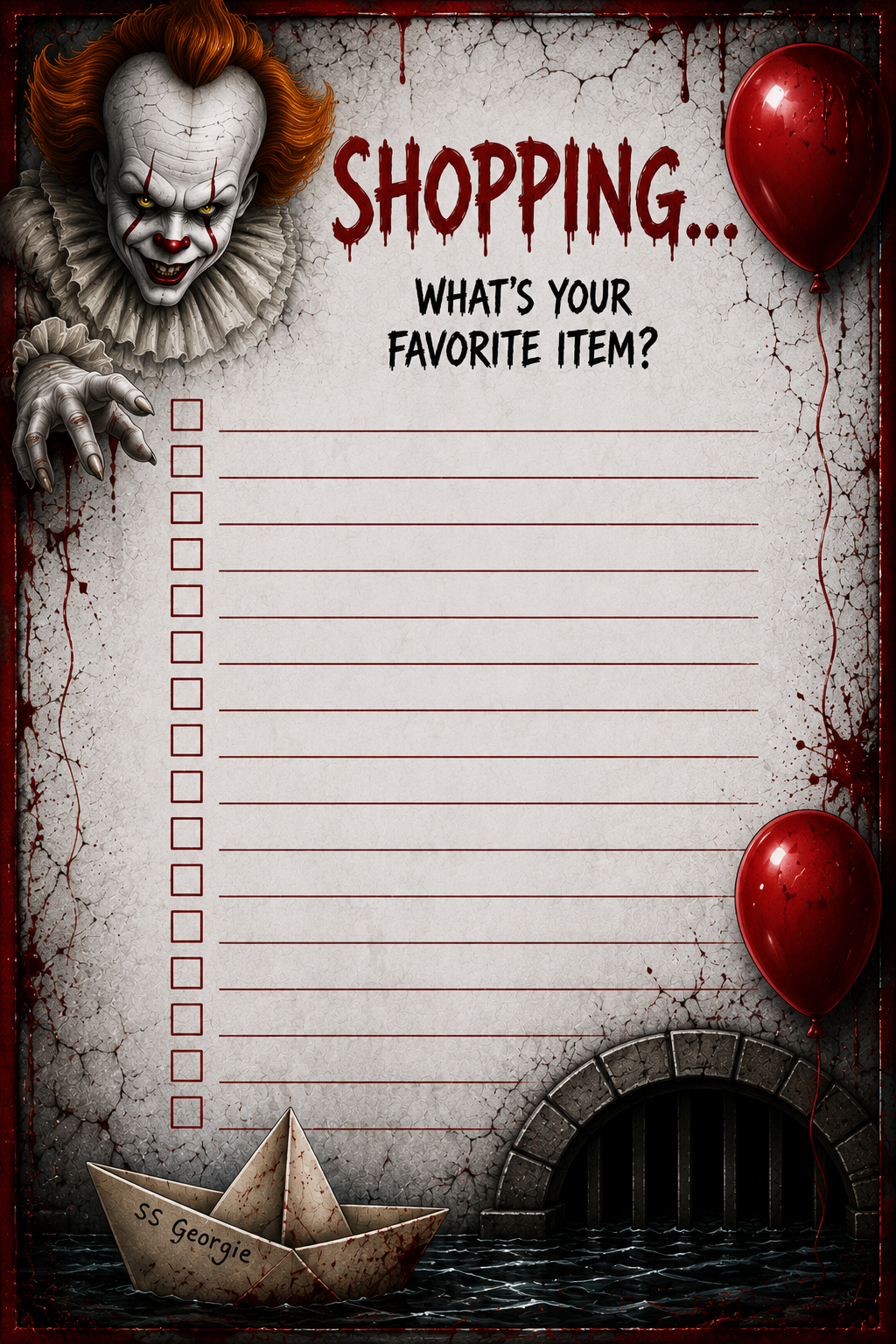 Horror Pennywise Grocery list