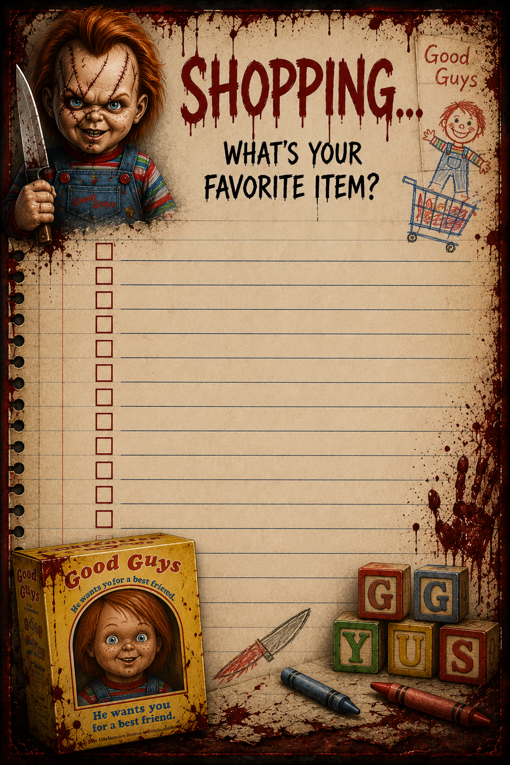 Horror Chucky Grocery list