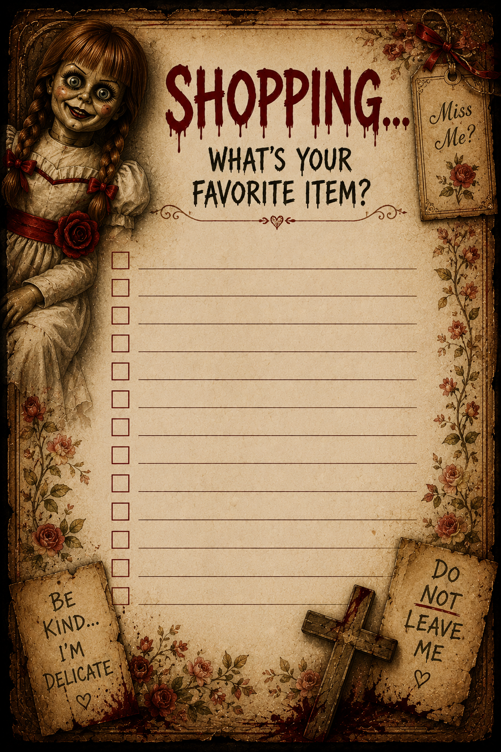 Horror Annabelle Grocery list