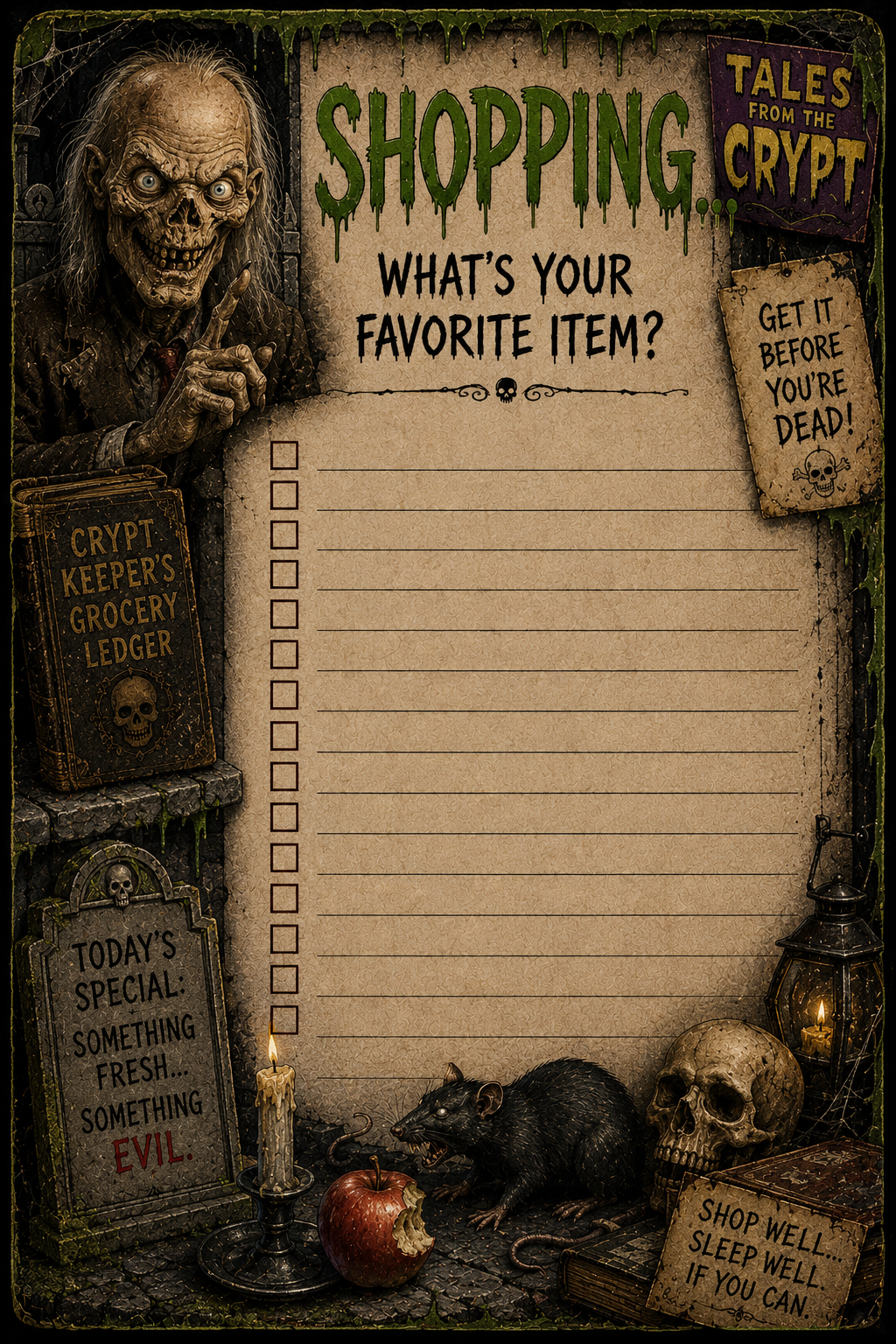 Horror Tales from the Crypt Grocery list