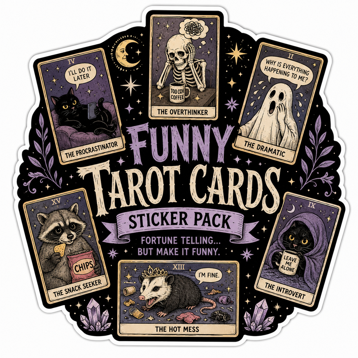 Funny Tarot Card Stickers Pack