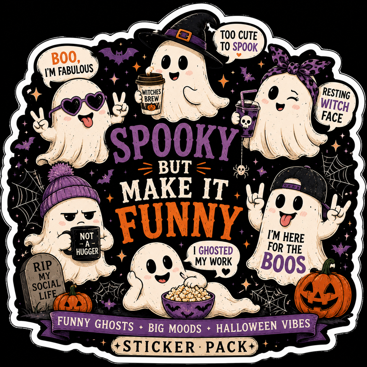 Spooky Funny Ghost sticker pack