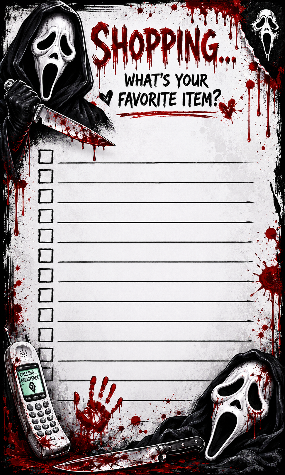 Horror Ghostface Grocery list
