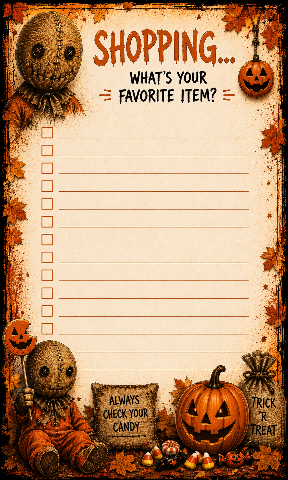 Horror Sam Grocery list