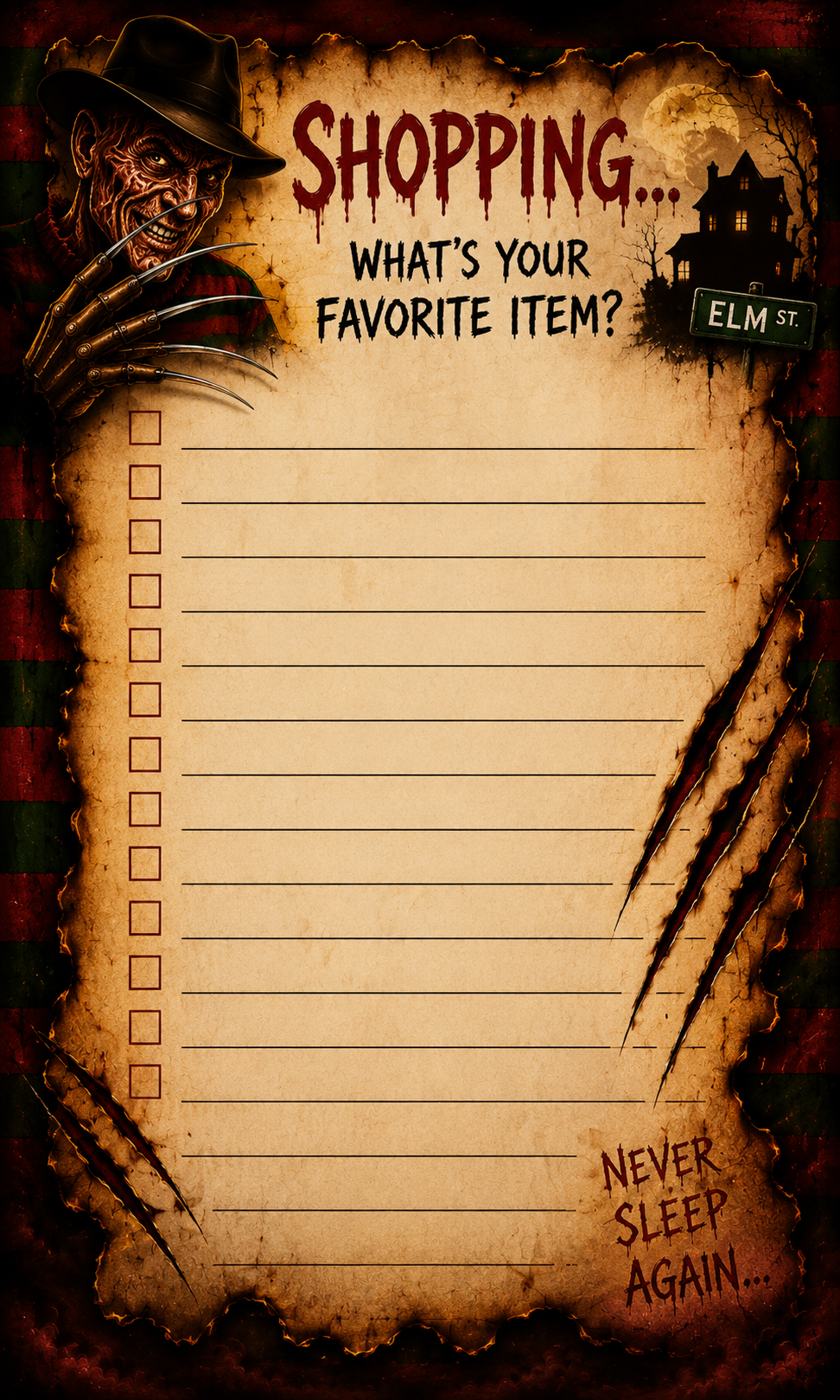 Horror Freddy Grocery list