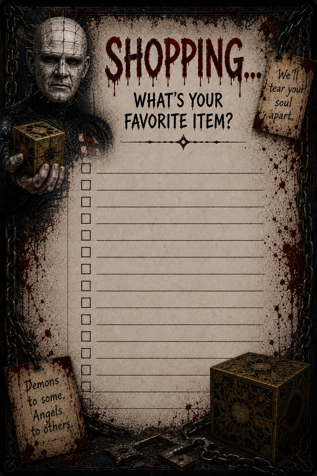 Horror Hellraiser Grocery list