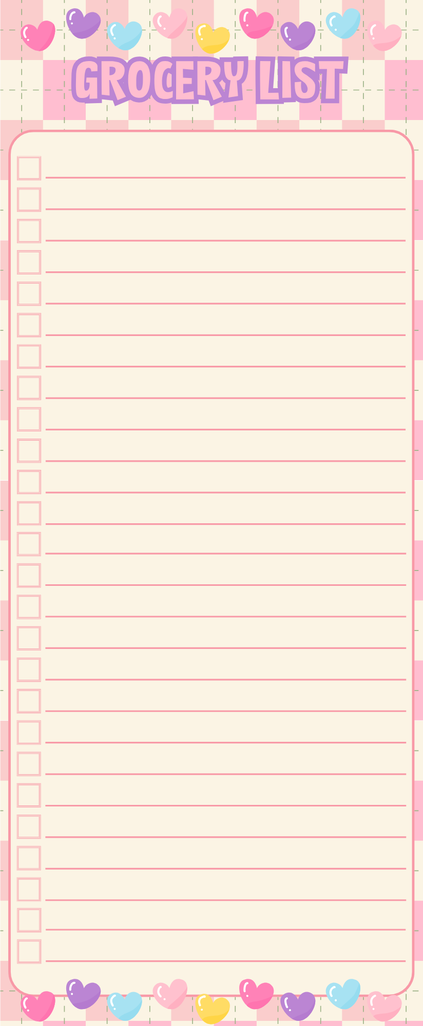 Sweet hearts grocery list