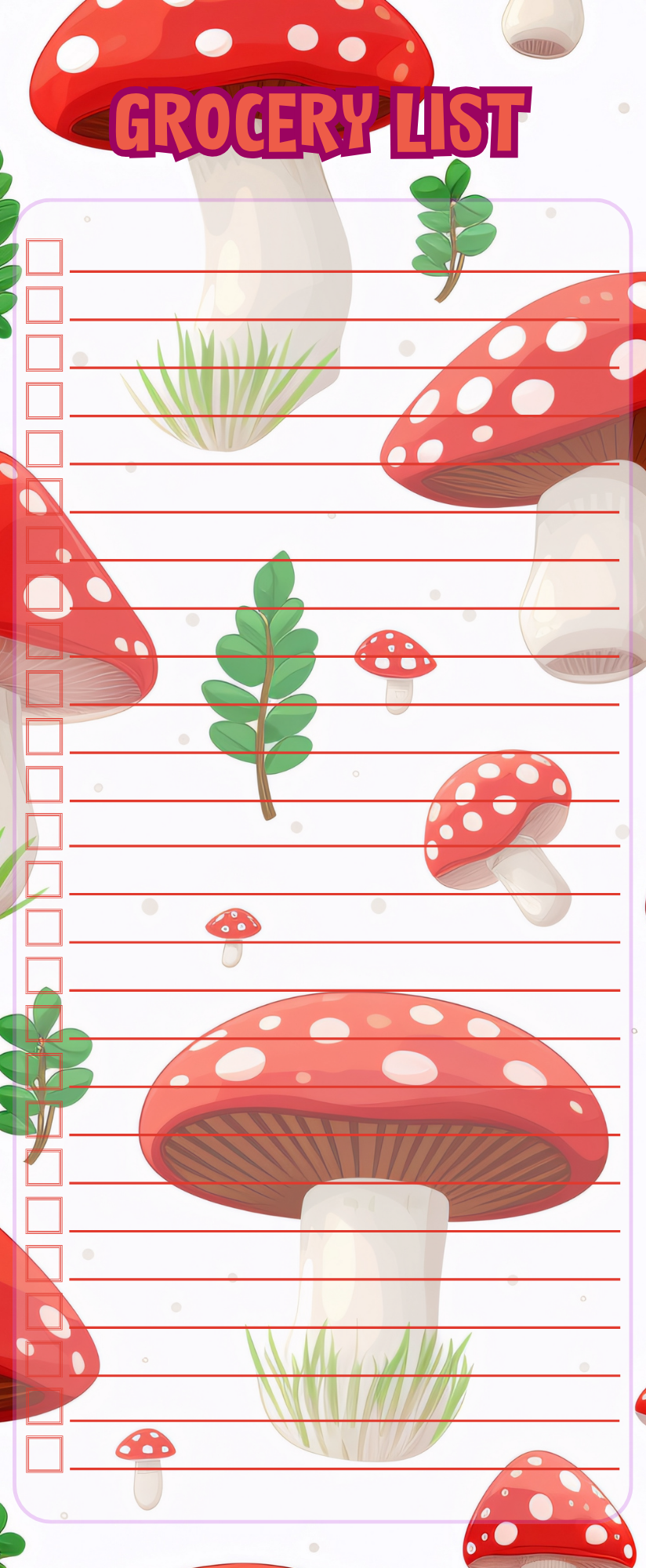 Classic Mushrooms grocery list