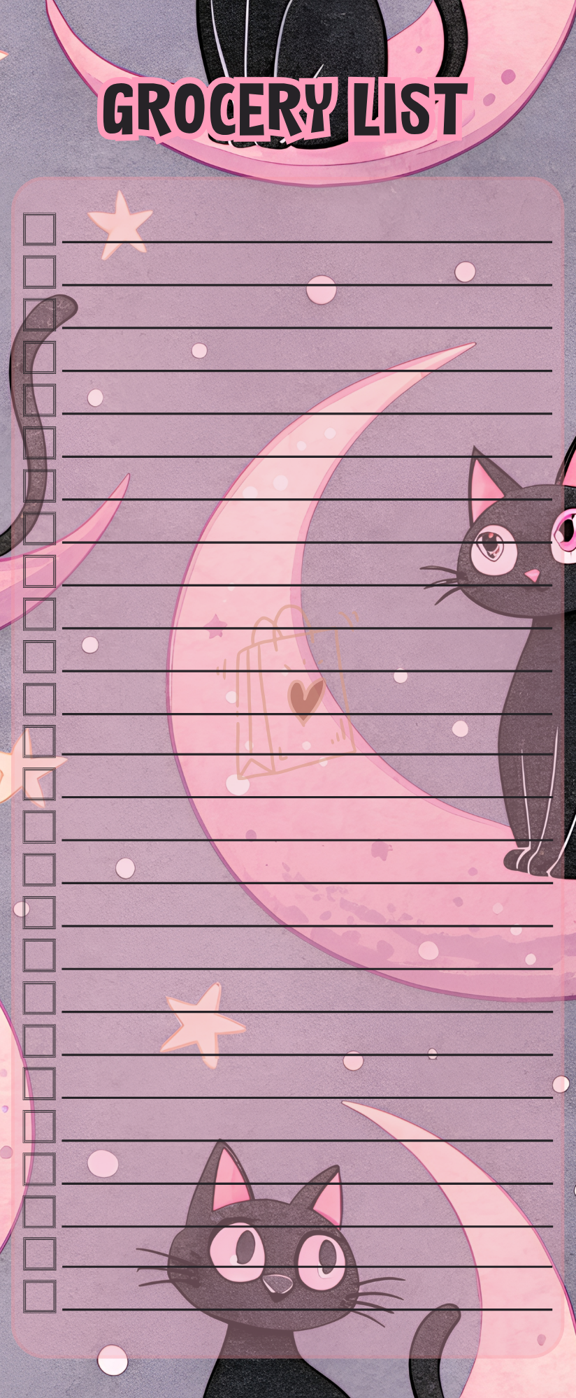 Black cat and the moon grocery list