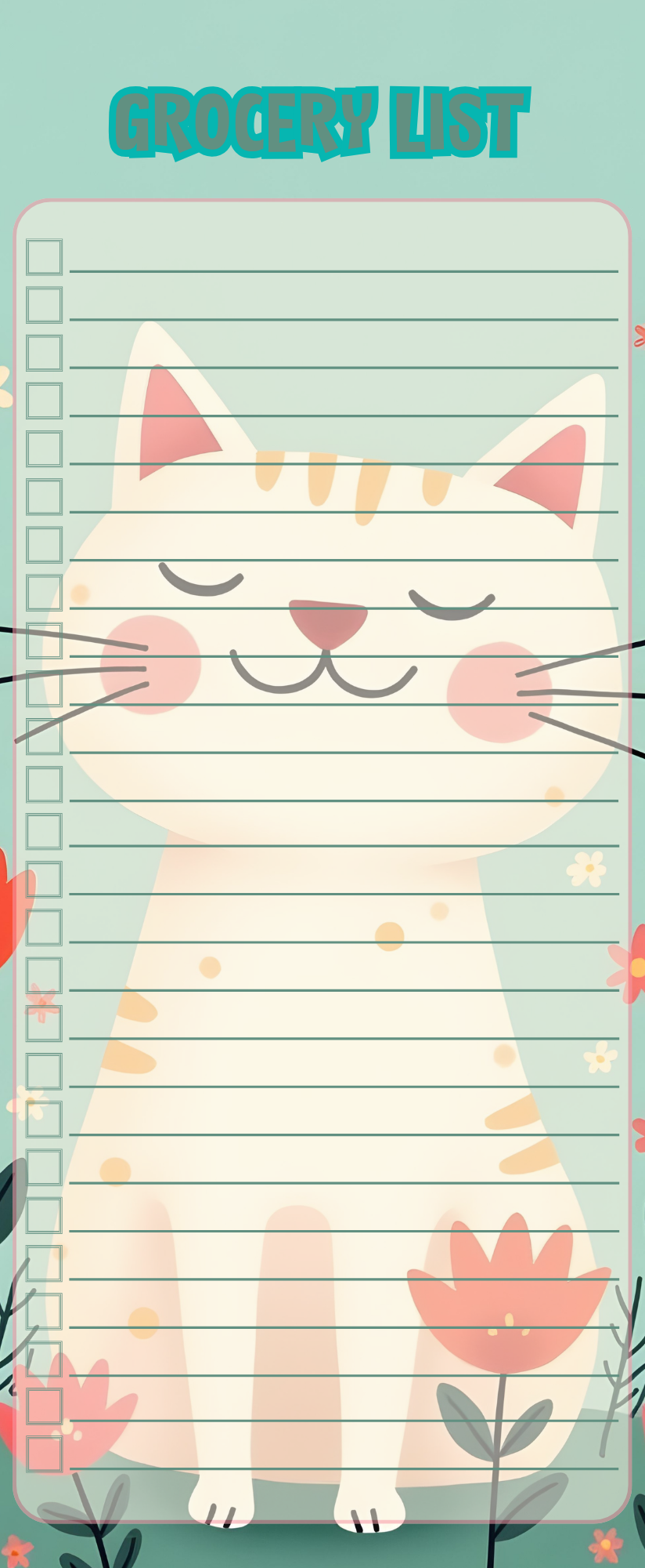 Cute kitty grocery list