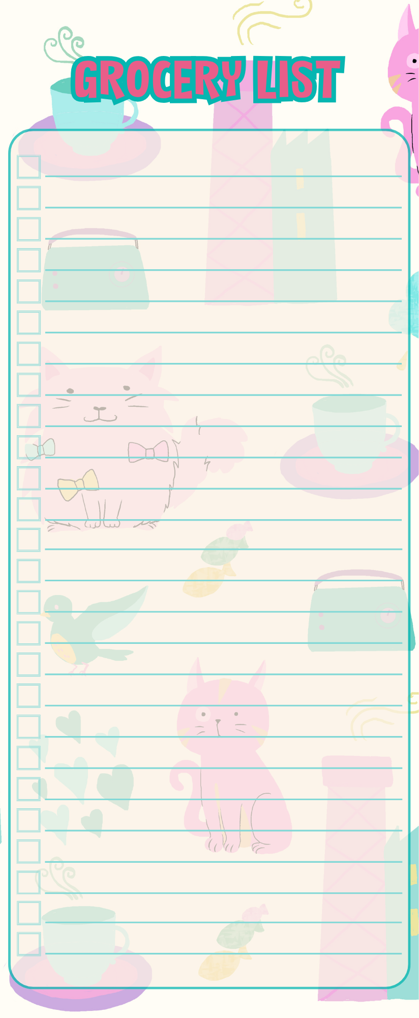 Sweet kitty grocery list