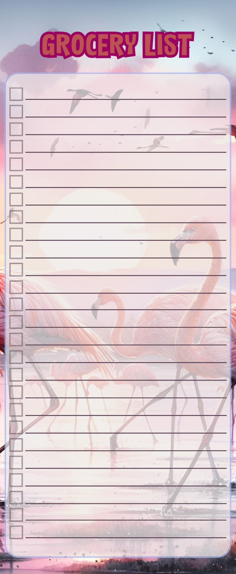 Flamingo grocery list