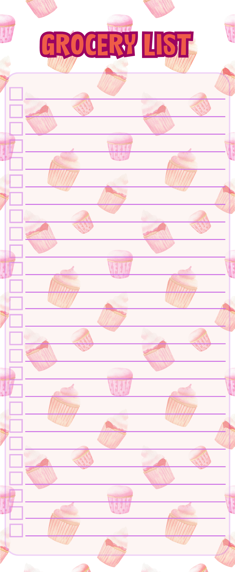 Cupcakes grocery list