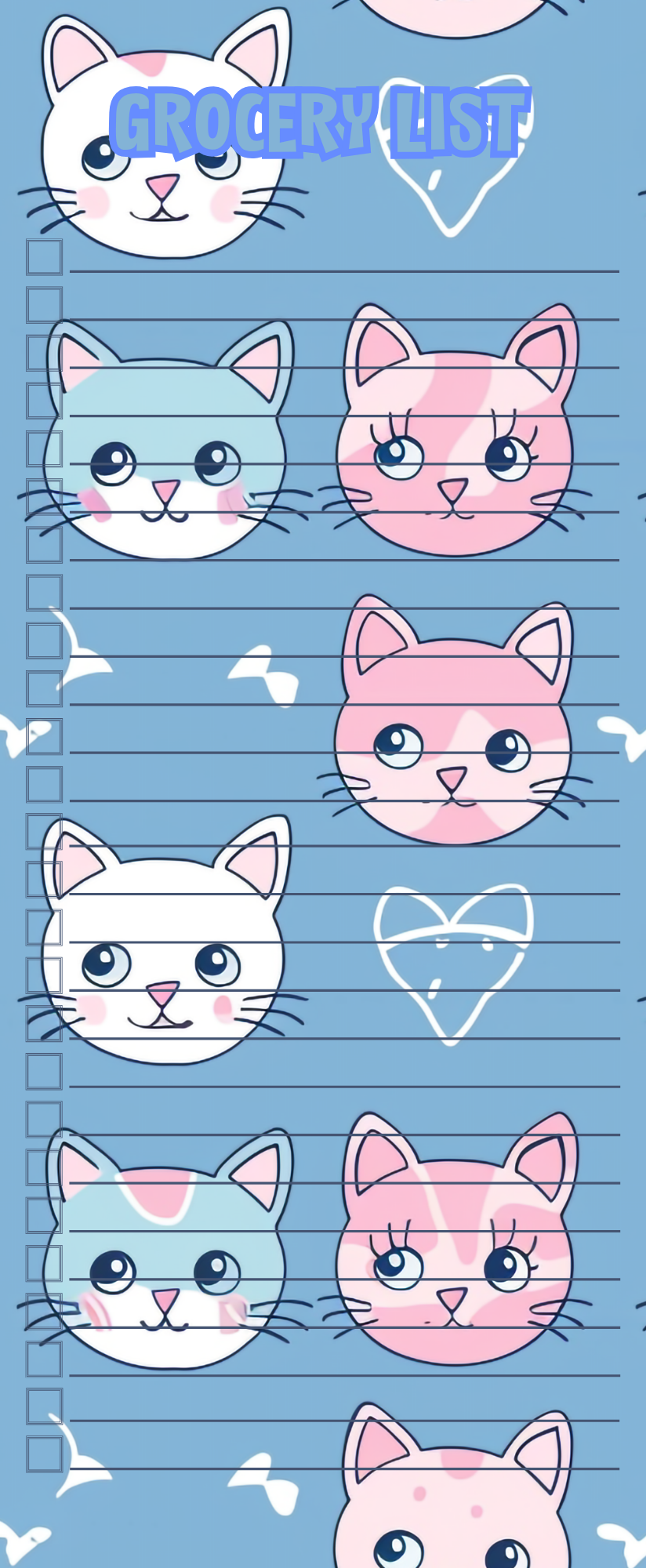 Pink kitty grocery list