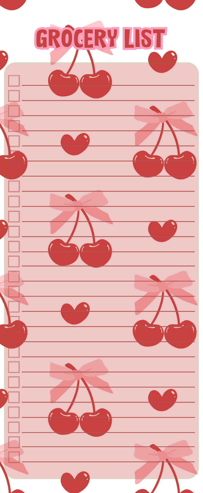 Cherries and hearts grocery list