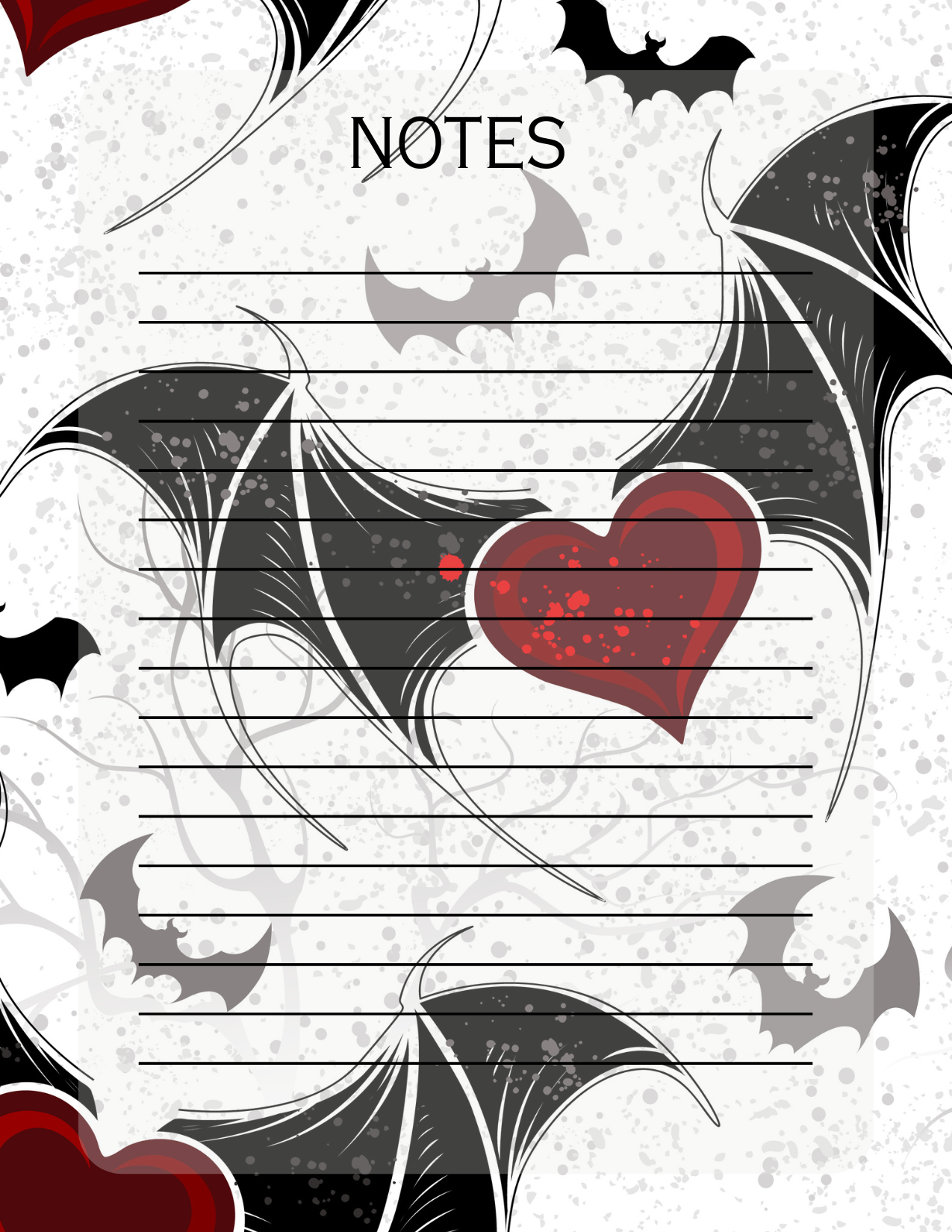 Bats with hearts on notepad