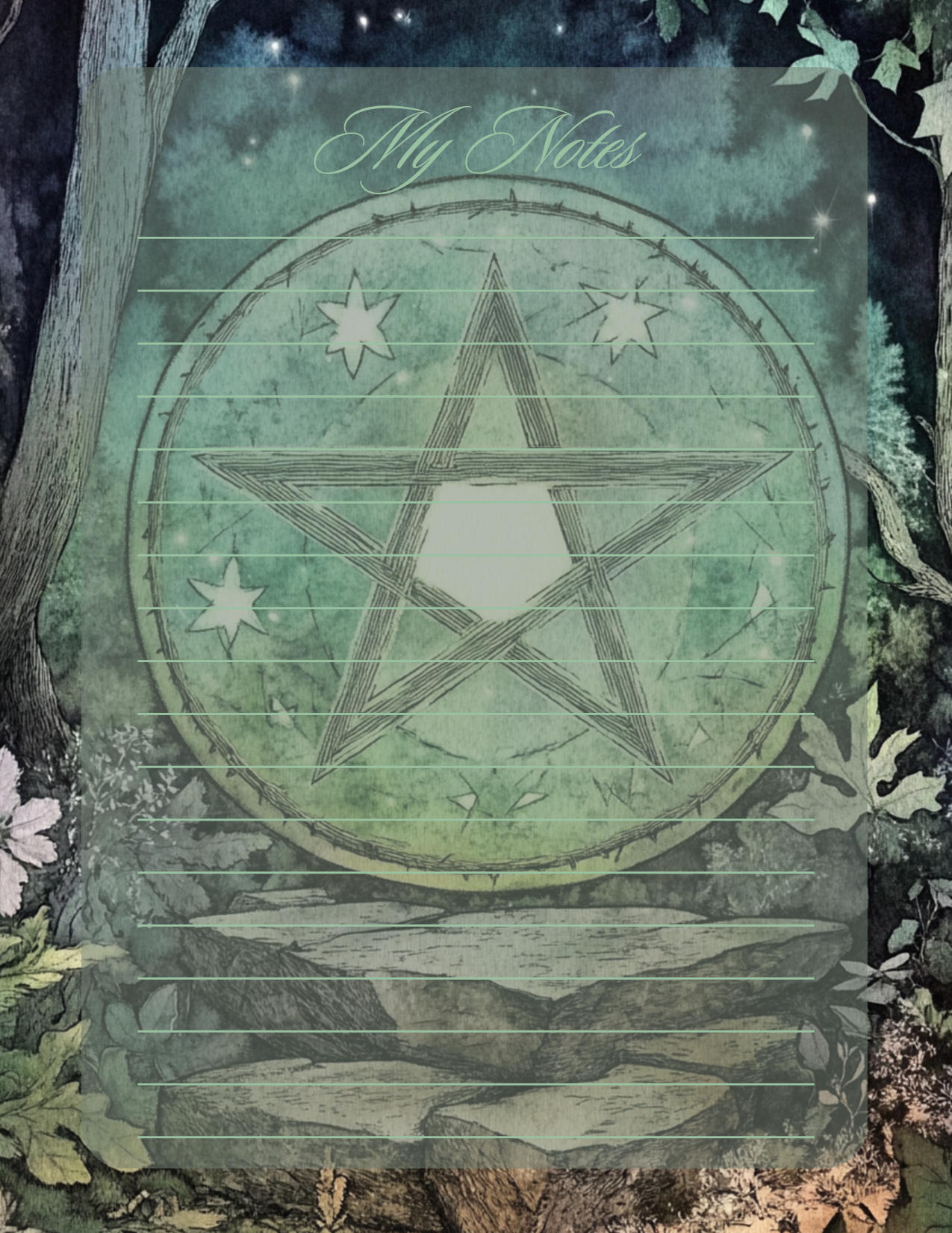 Notepad  with pentagram design and nature elements