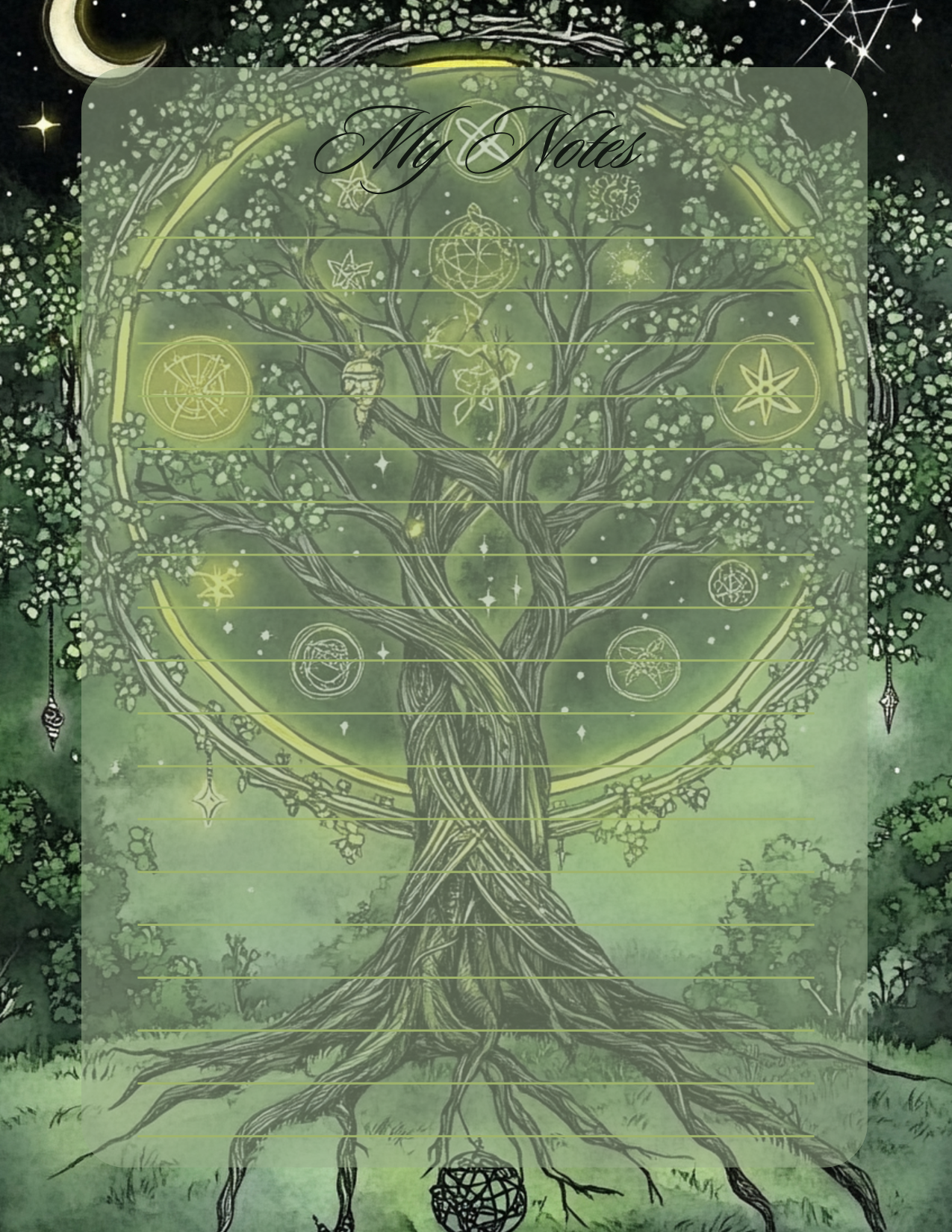 Notepad with tree design and 'My Notes' text on a green background