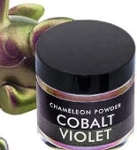 Cobalt Violet powder in a container with a chameleon on a leaf