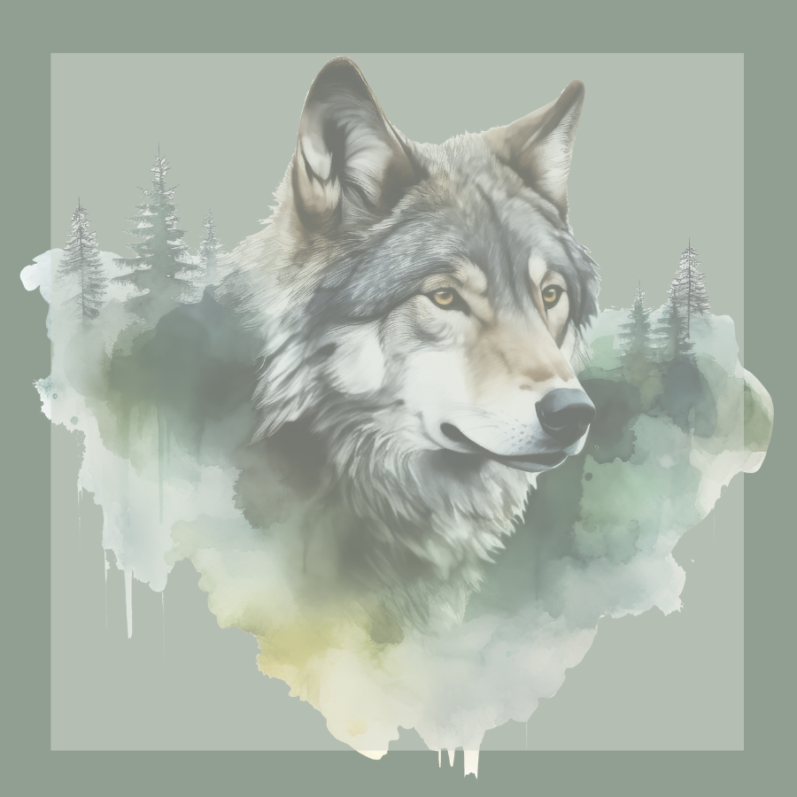 Wolf with a forest background