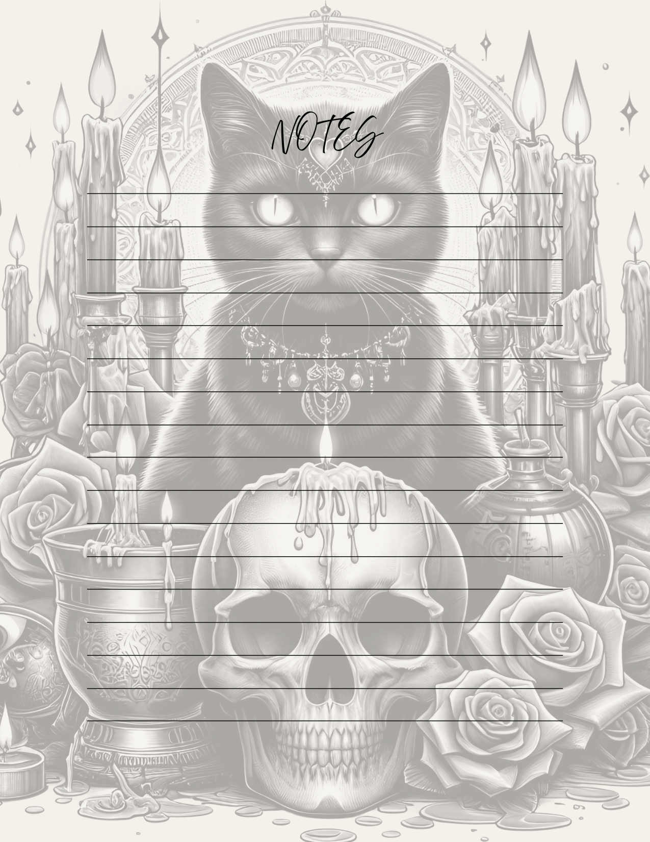 Gothic black cat with skull notepad