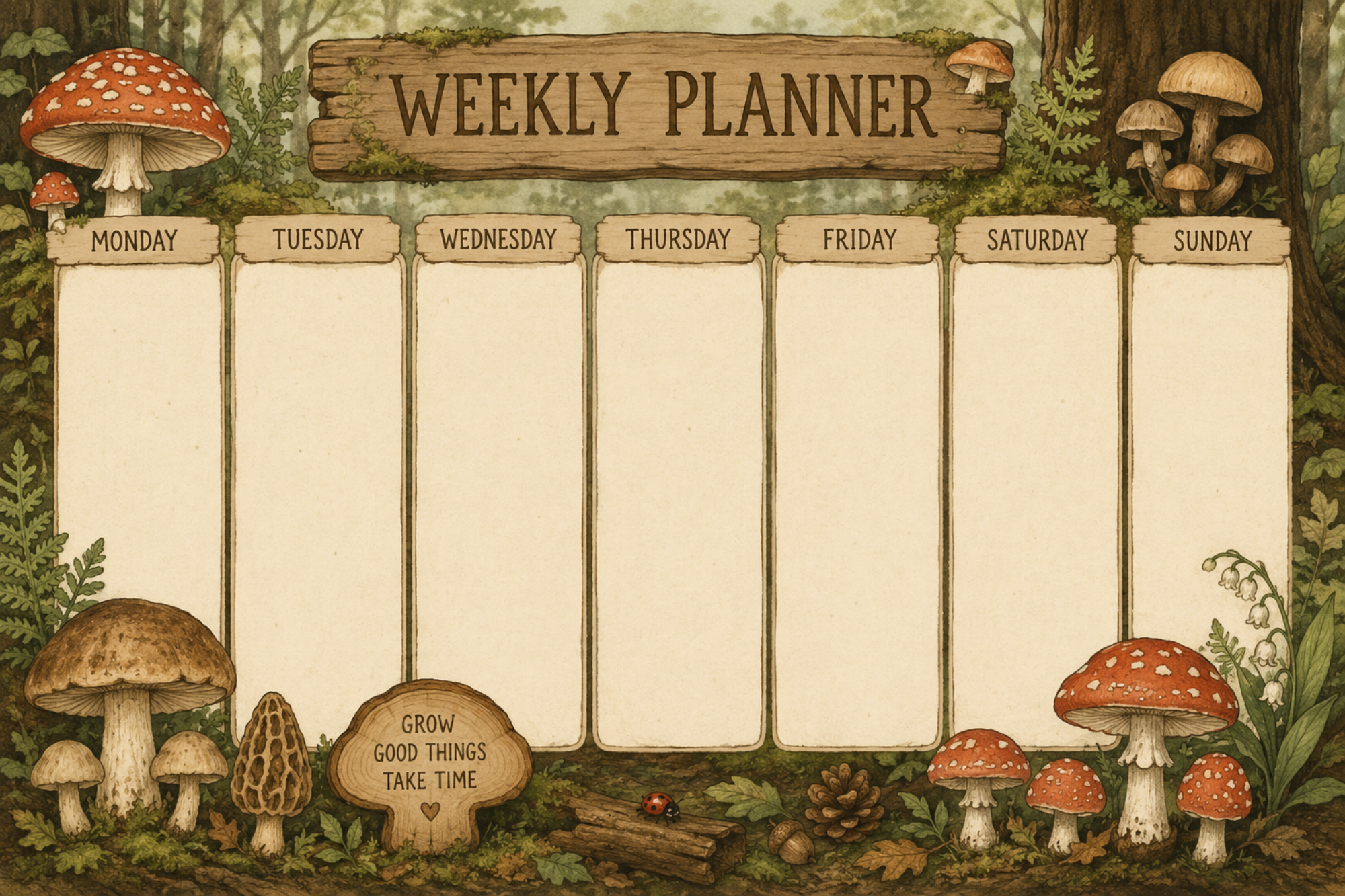 Woodsy Mushrooms Weekly Planner