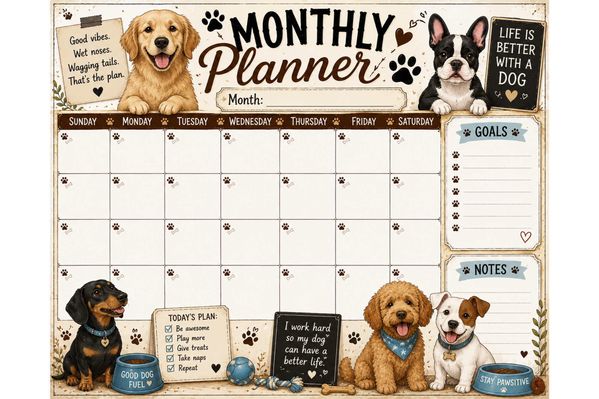 Doggy monthly planner
