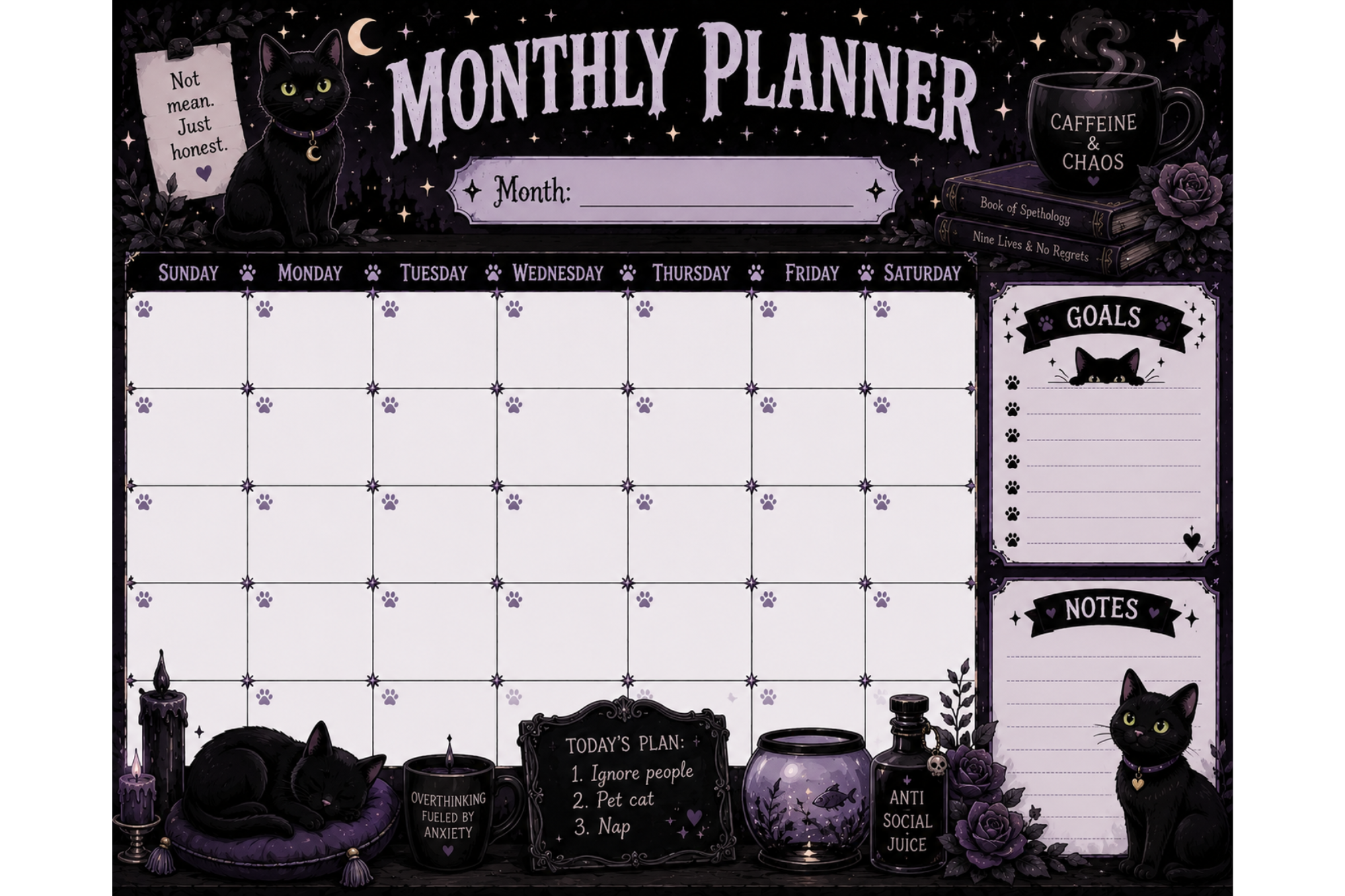 Black Cats monthly planner