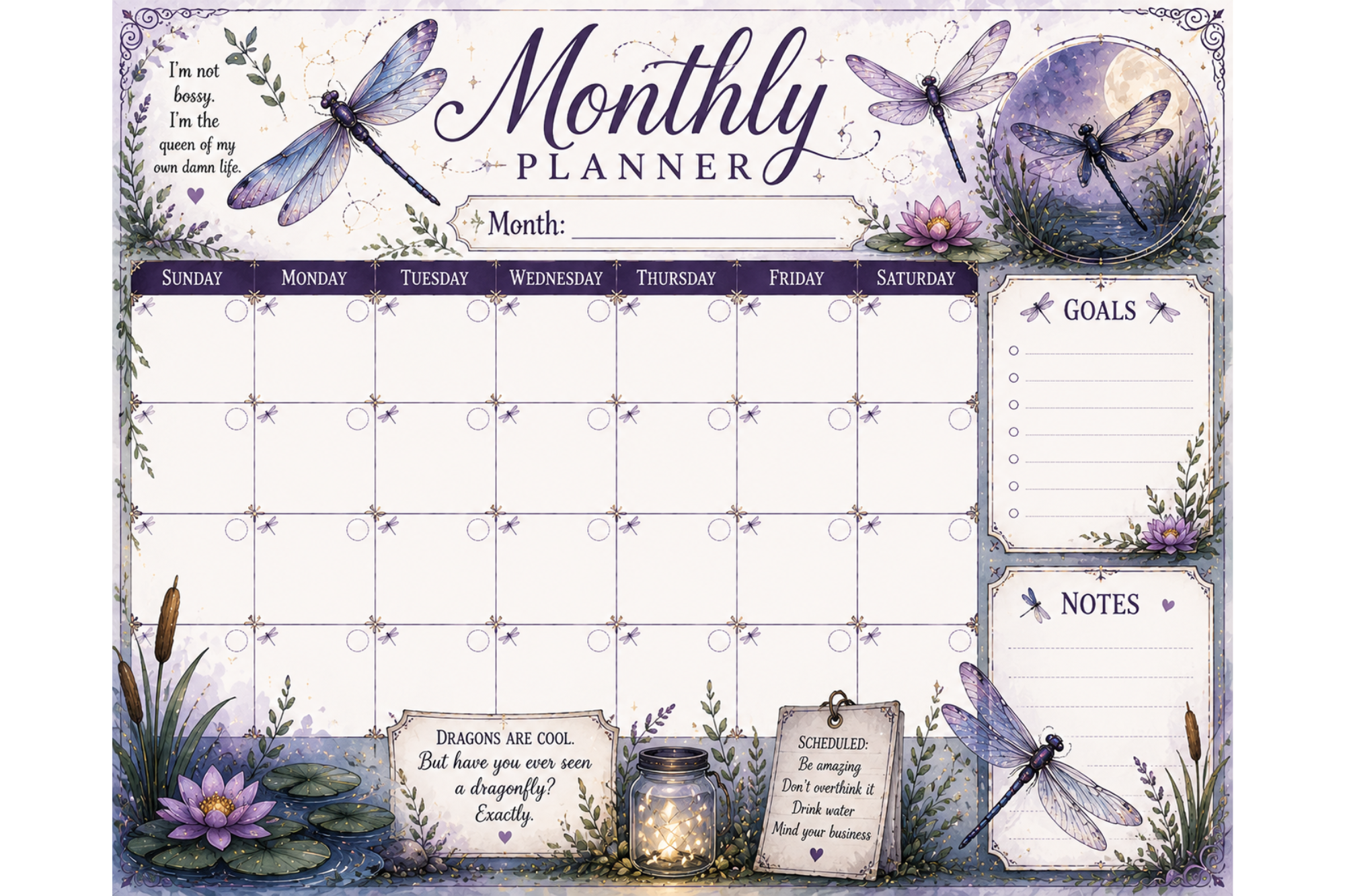 Dragonflies monthly planner