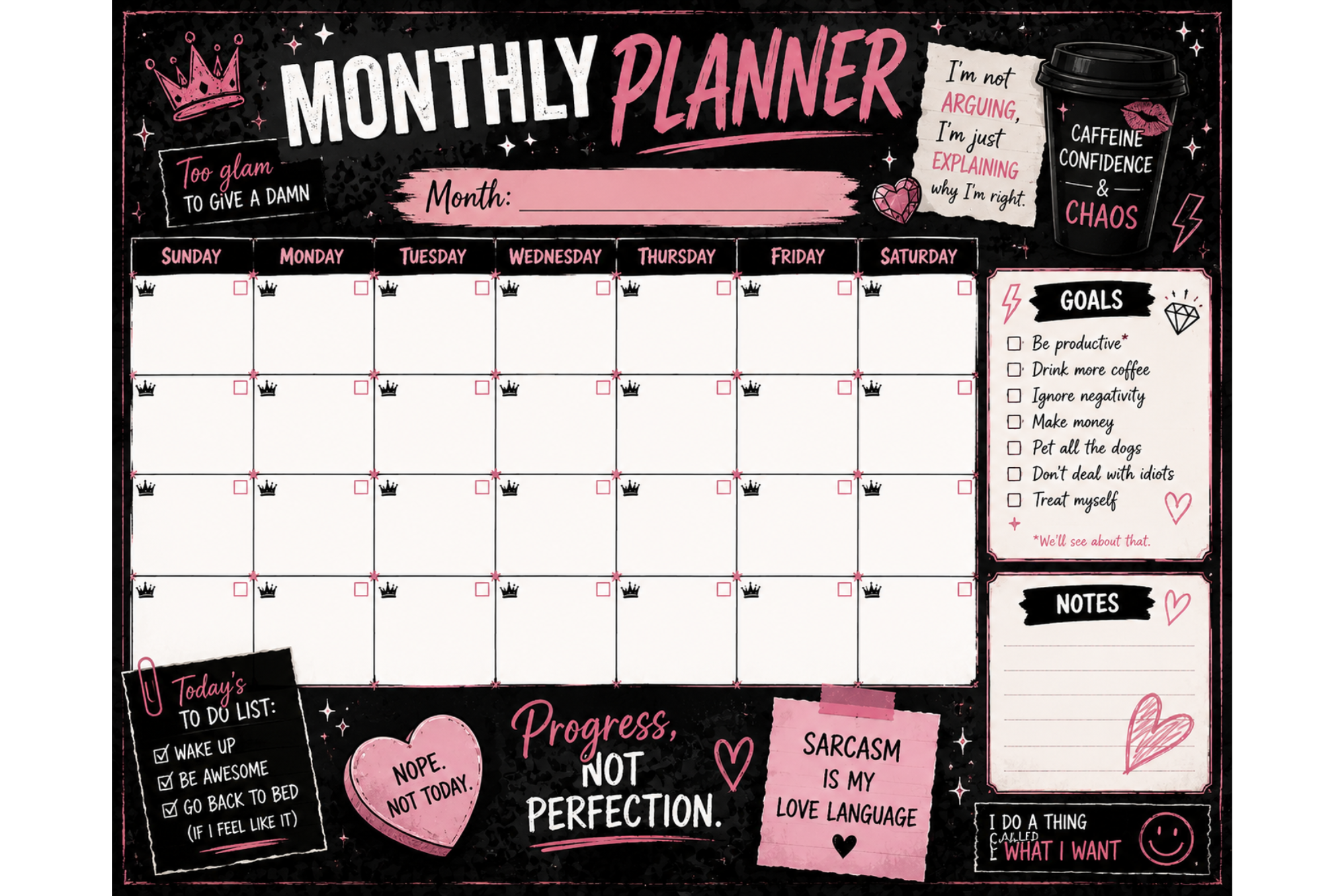 Sassy/Sarcastic monthly planner