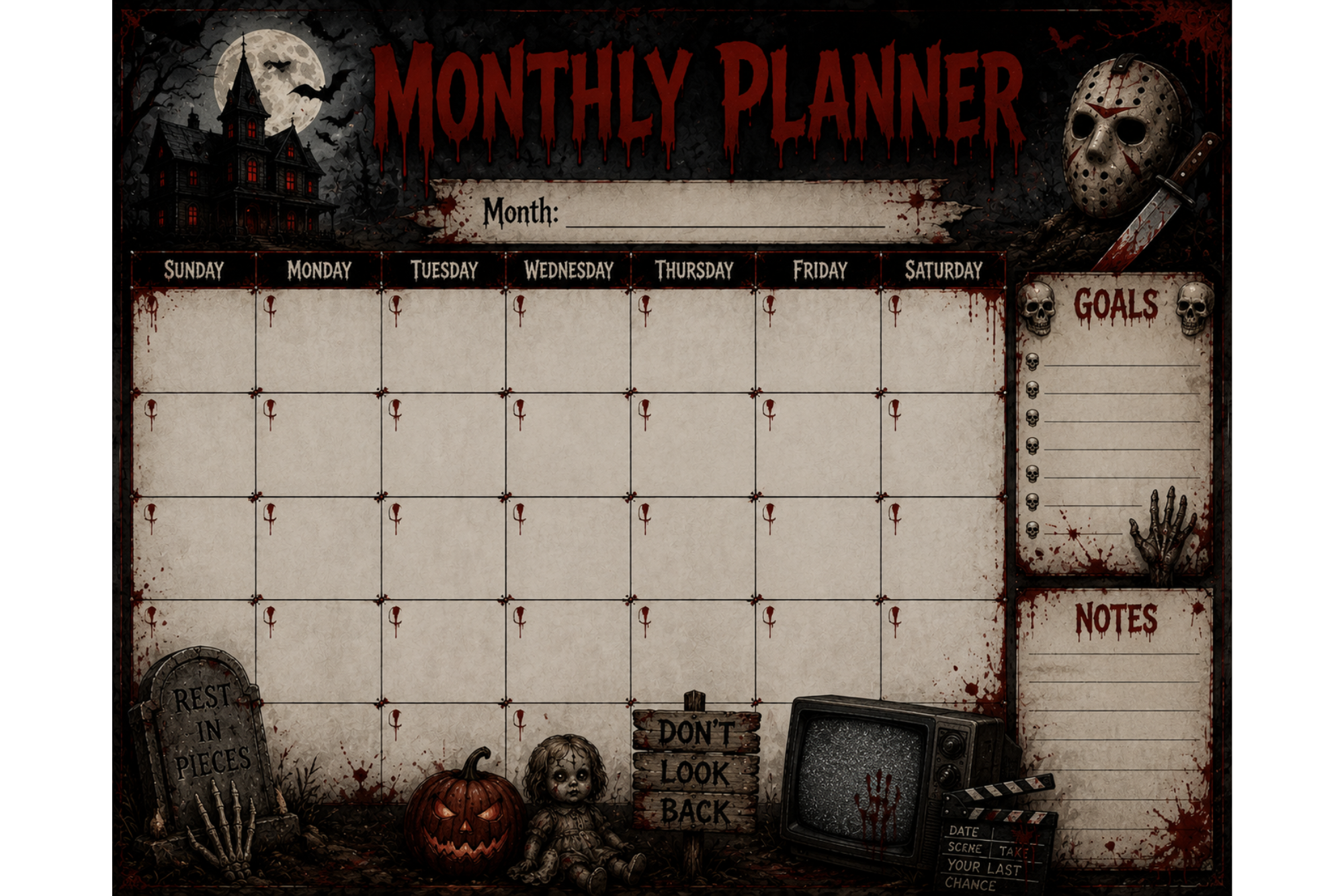 Horror monthly planner