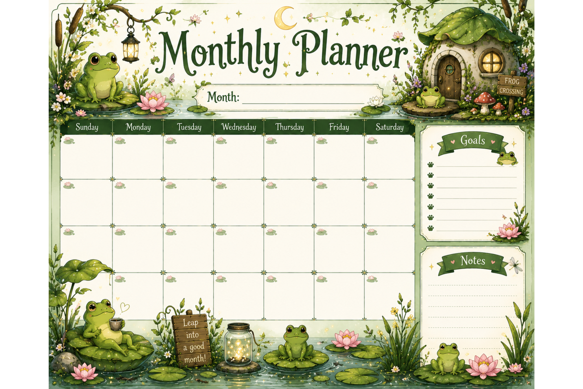 Feeling froggy monthly planner