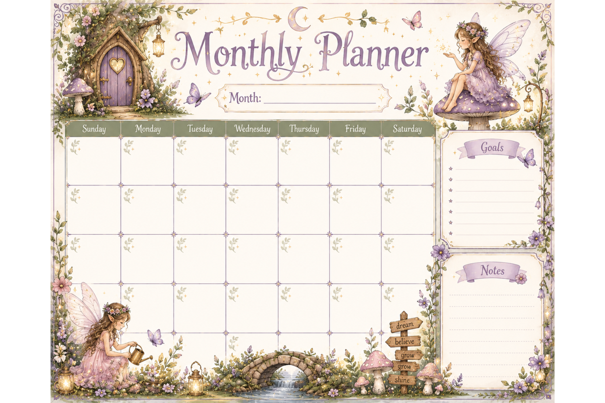 Fairy monthly planner