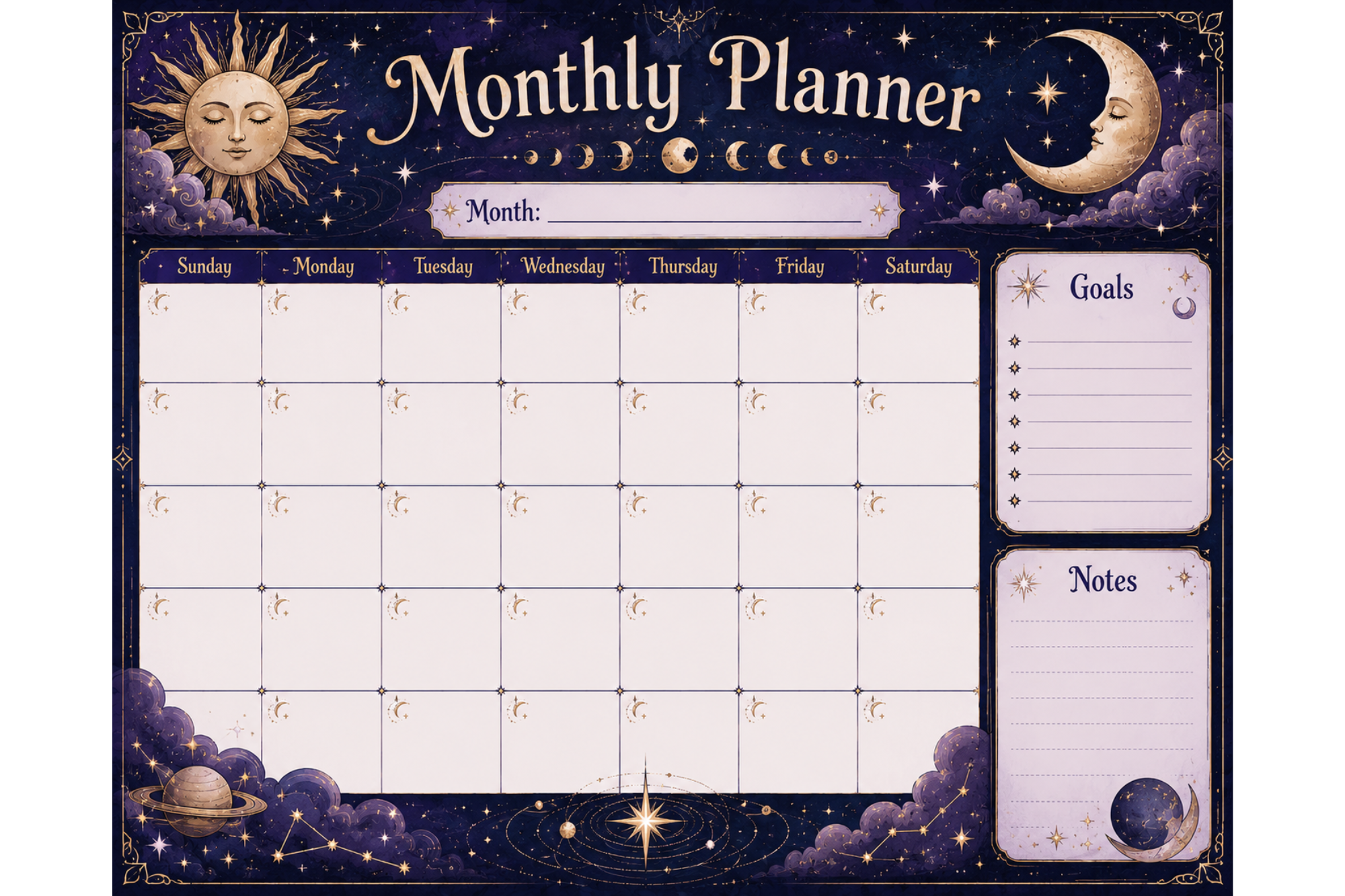 Celestial monthly planner