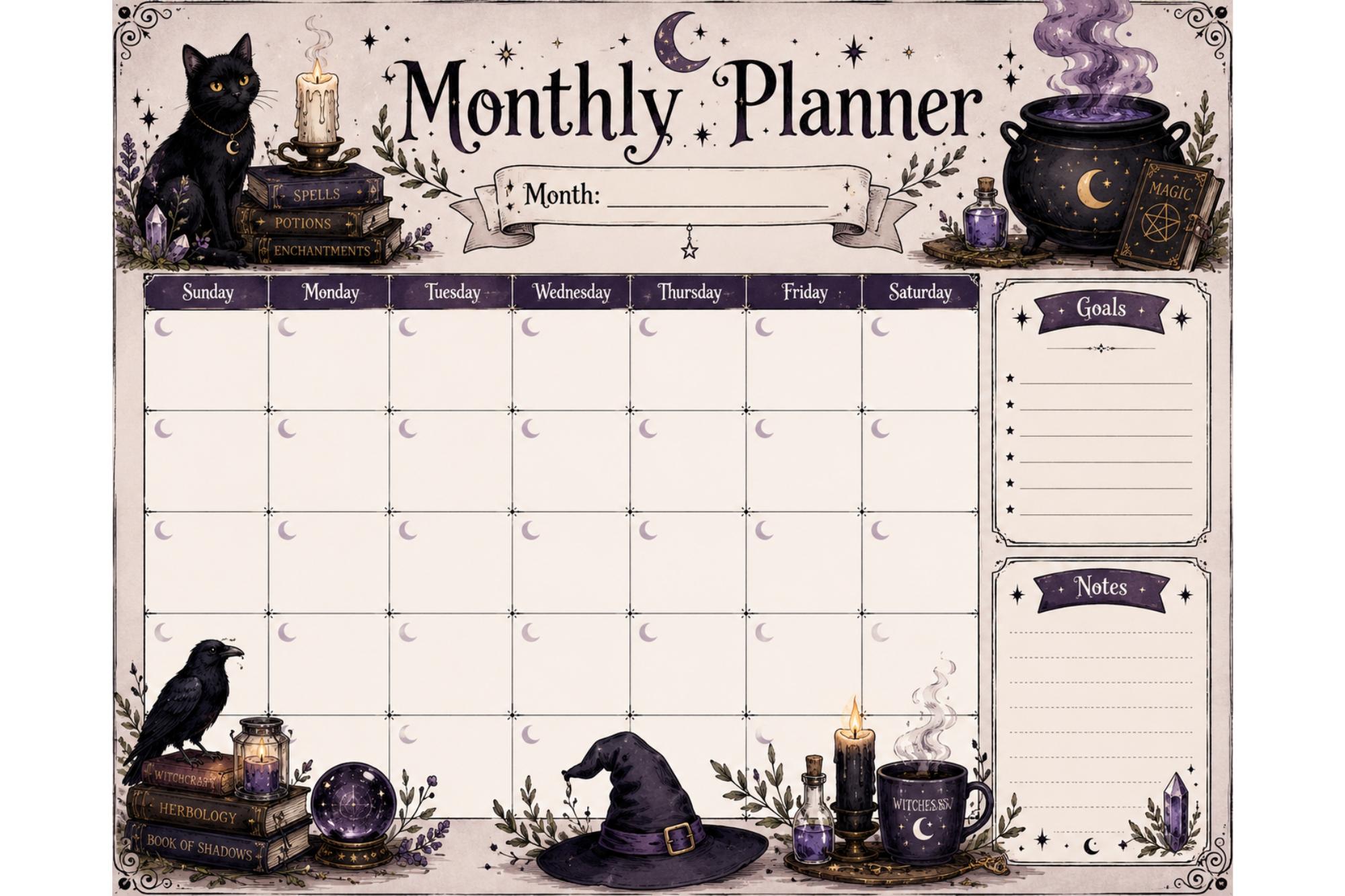 Witchy monthly planner