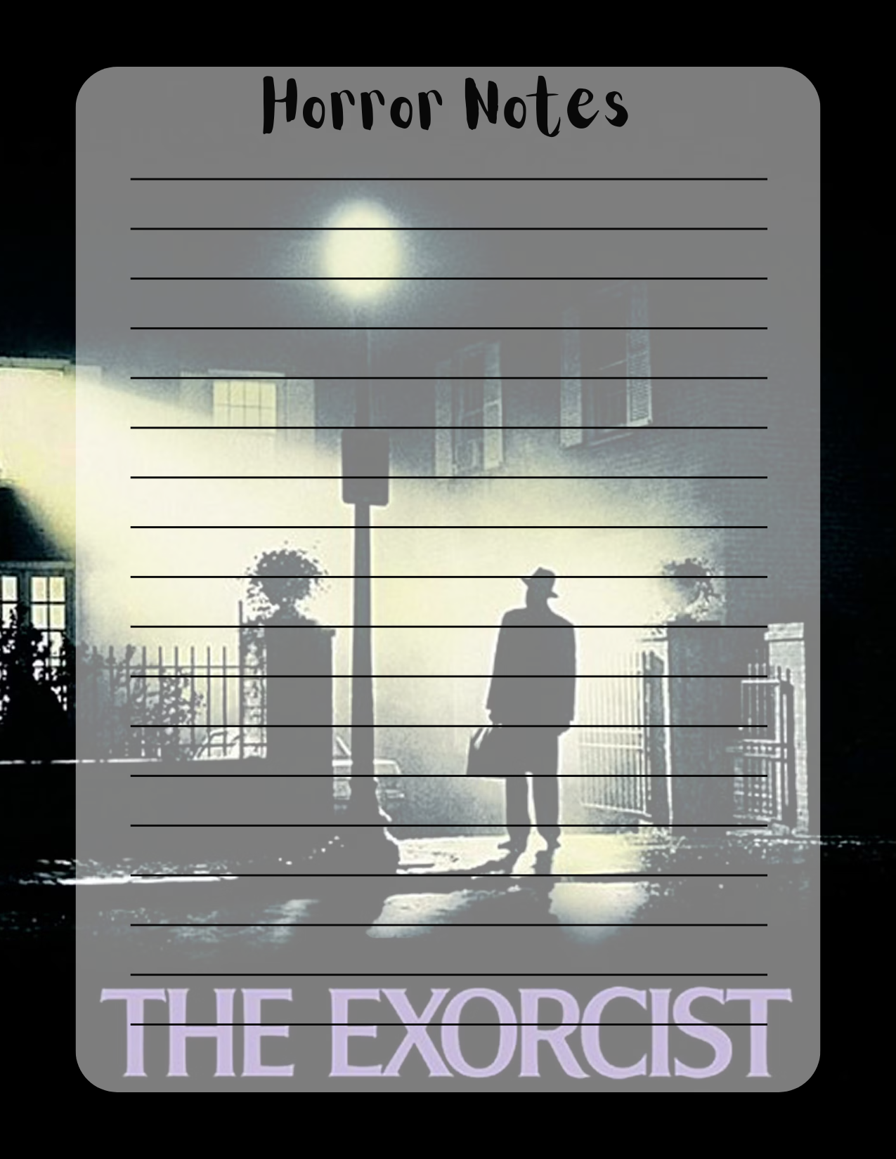 Cover of 'The Exorcist' with a silhouette of a person and text overlay on a dark background